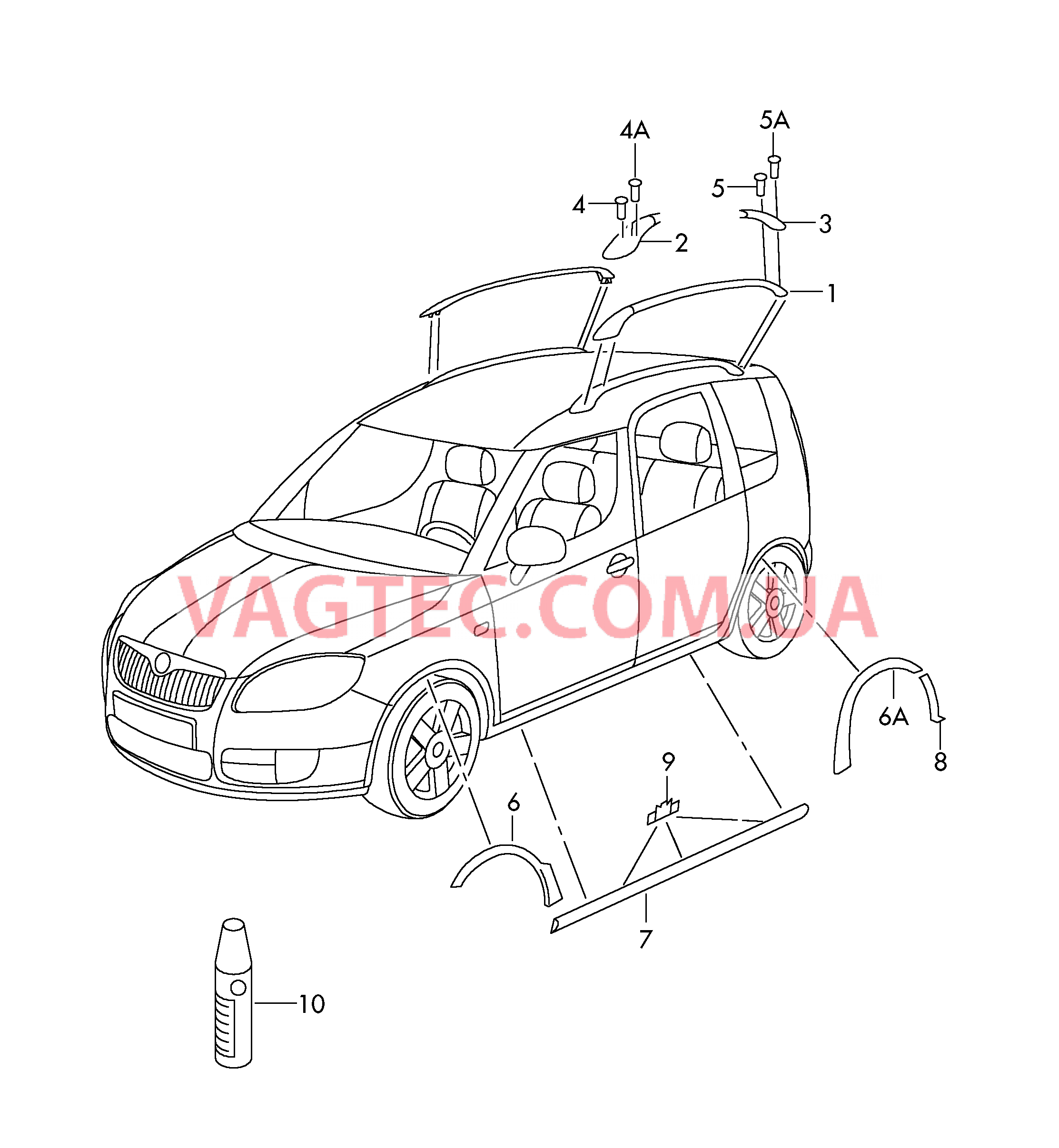 Багажник на крыше Накладка порога Накл. для нар. конт.кол. арки  для SKODA Roomster 2013