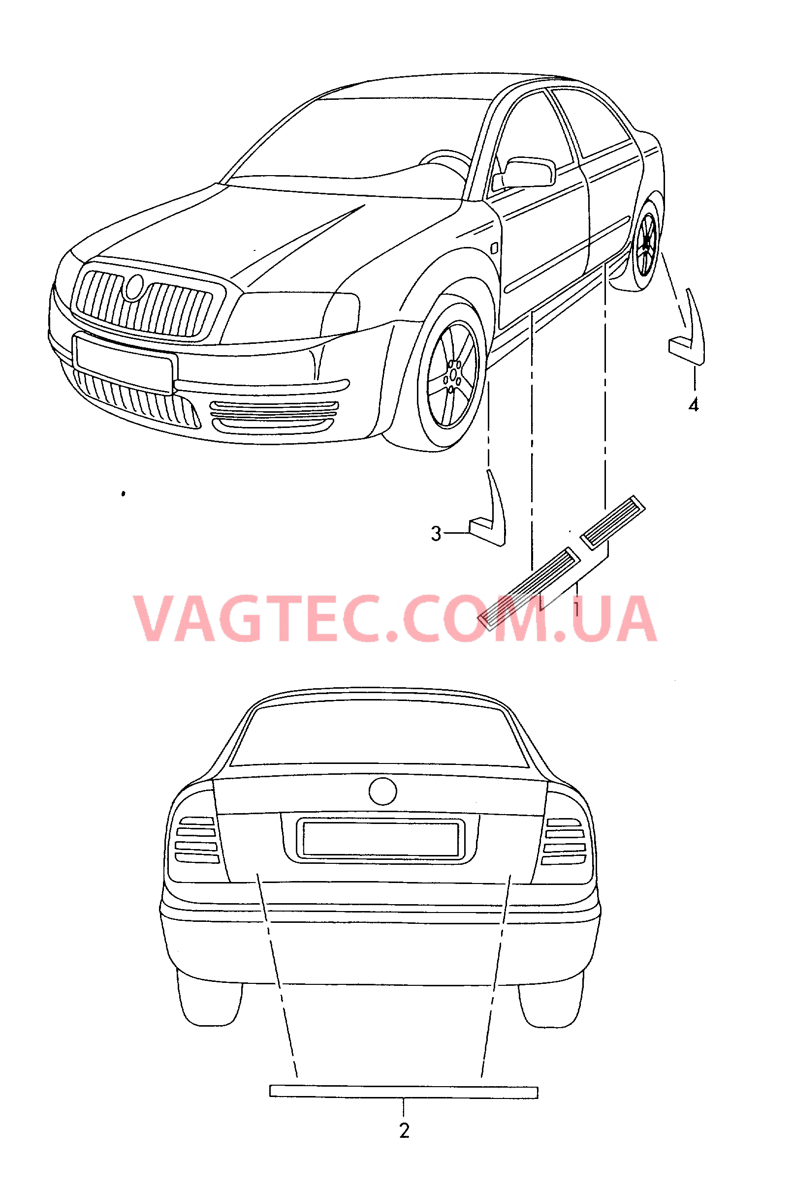 Оригинальные аксессуары Декоративная накладка порога Брызговик  для SKODA Superb 2008