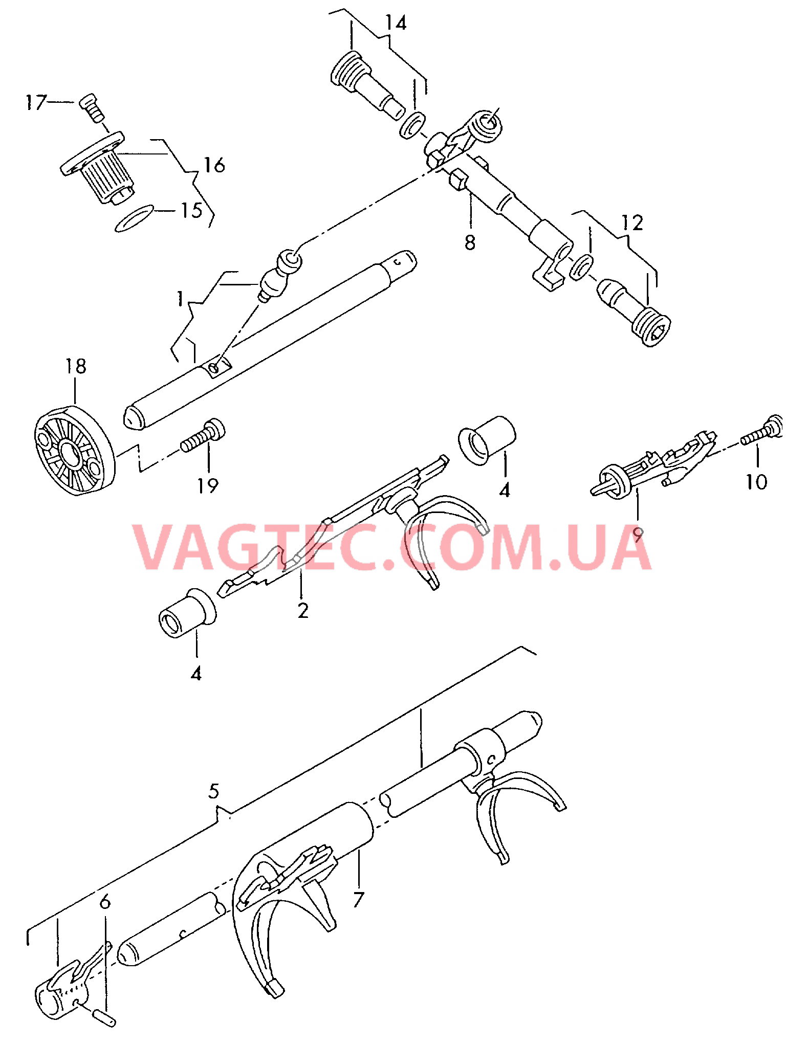 Вал управления перекл. передач VW РASSAT  Шток вилки переключ. передач VW РASSAT  Вилка включения VW РASSAT  для 5-ступ. механической КП  для VOLKSWAGEN Passat 2000