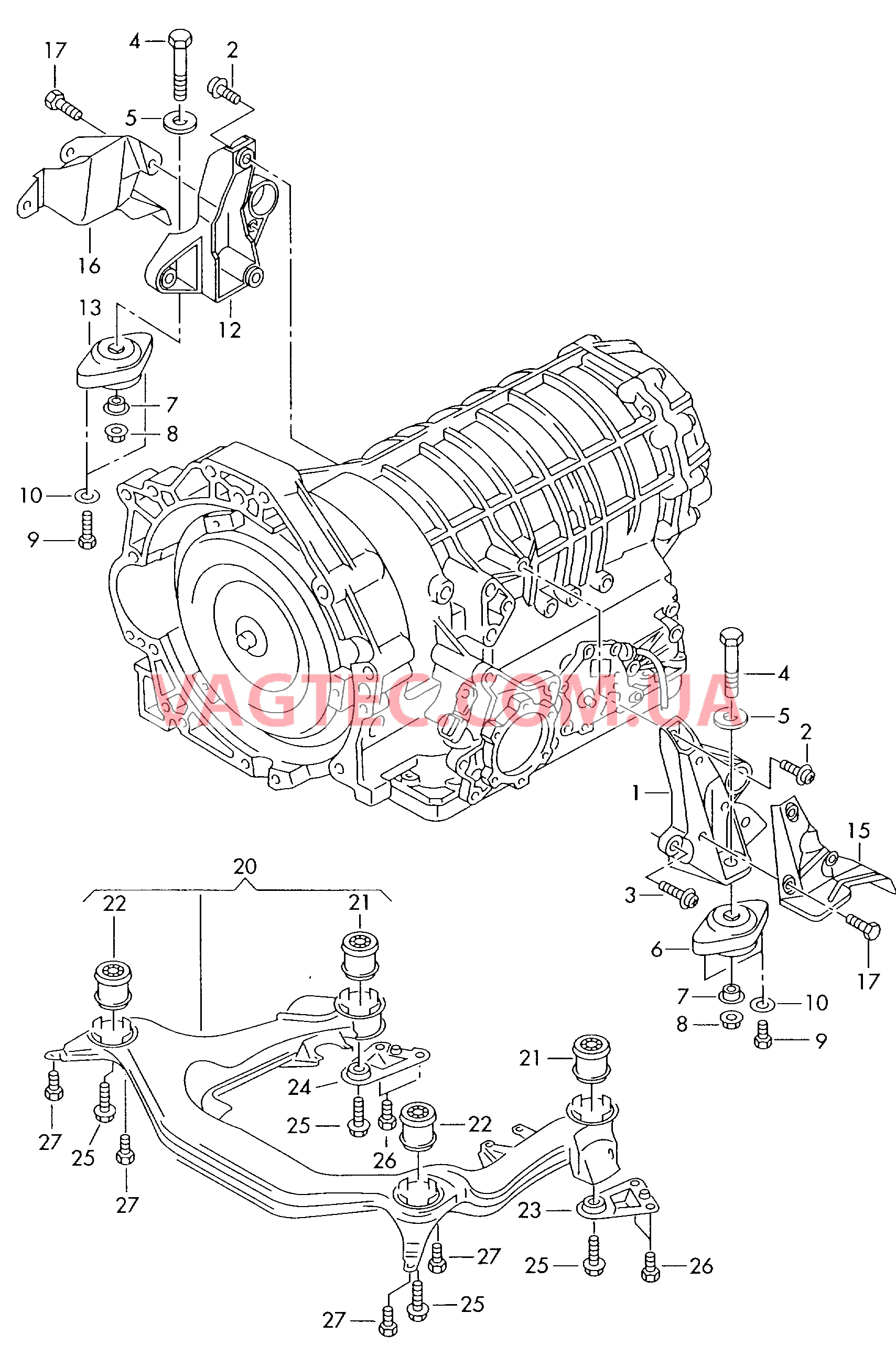 Подрамник Детали крепежные для КП для 5-ступенчатой АКП  для AUDI A6Q 2002