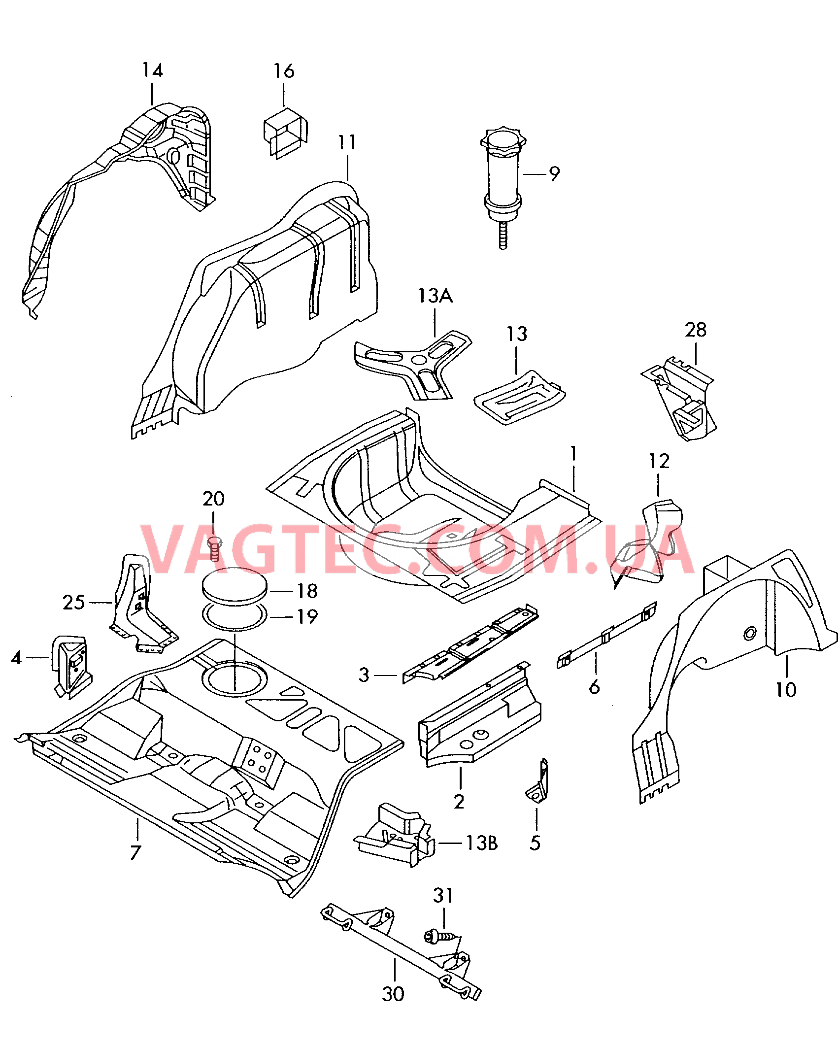 Пол багажника Локер колесной арки  для VOLKSWAGEN Passat 2000-1