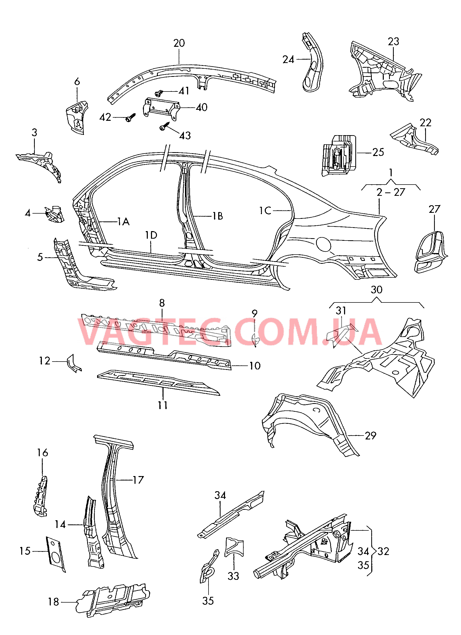 Деталь боковая Отрезная деталь каркас боковины  для SKODA Superb 2002