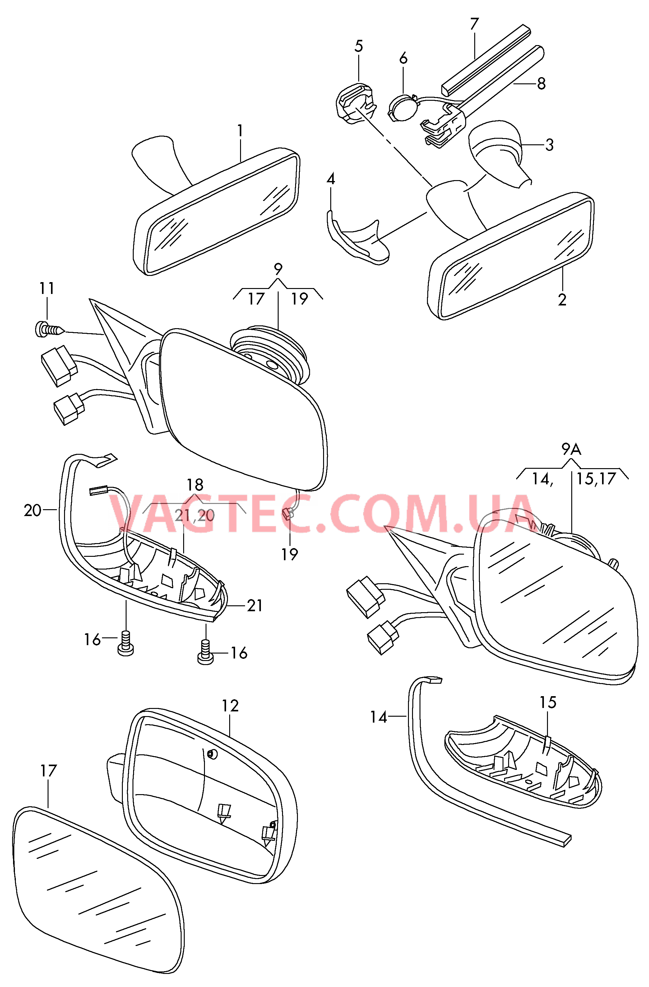 Наружные зеркала  ------------------------------ F             >> 3U-6A300 584 F             >> 3U-69121 900 для SKODA Superb 2003