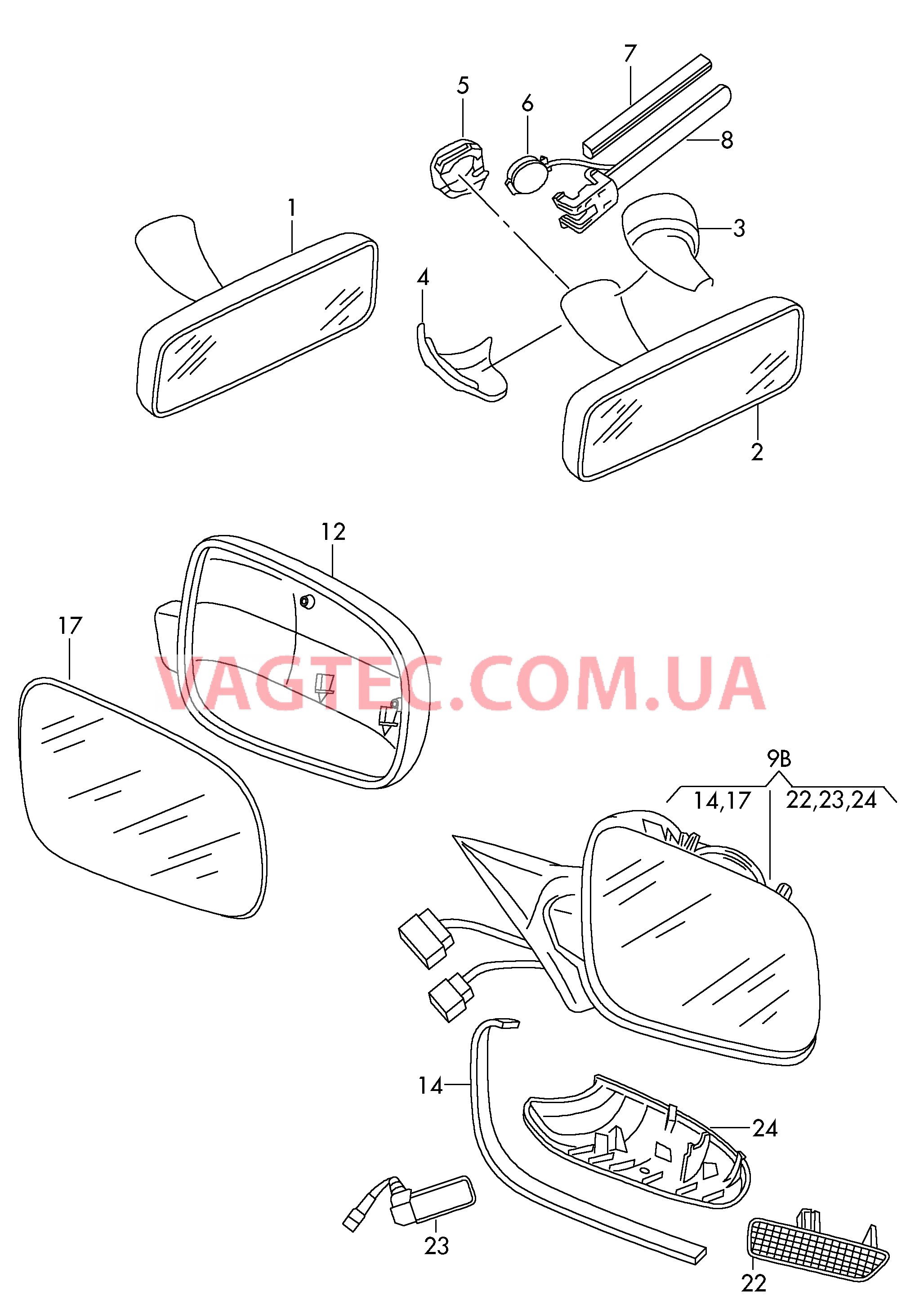 Наружные зеркала  ------------------------------ F 3U-6A300 585>> F 3U-69121 901>> F 3U-7B299 922>> для SKODA Superb 2003