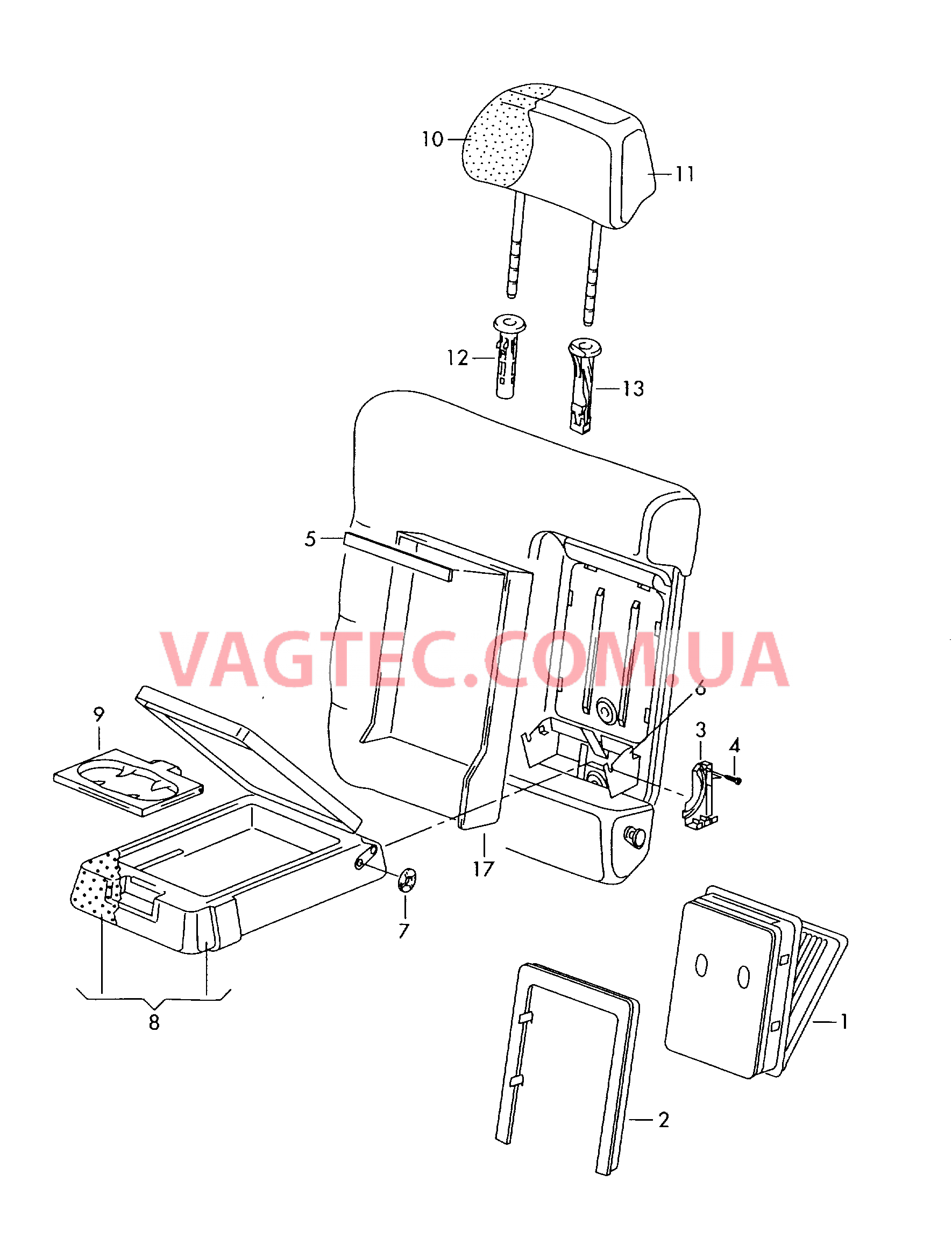 Подлокотник Подголовники Прис-ние для перев.длин.груз.  для SKODA Superb 2005