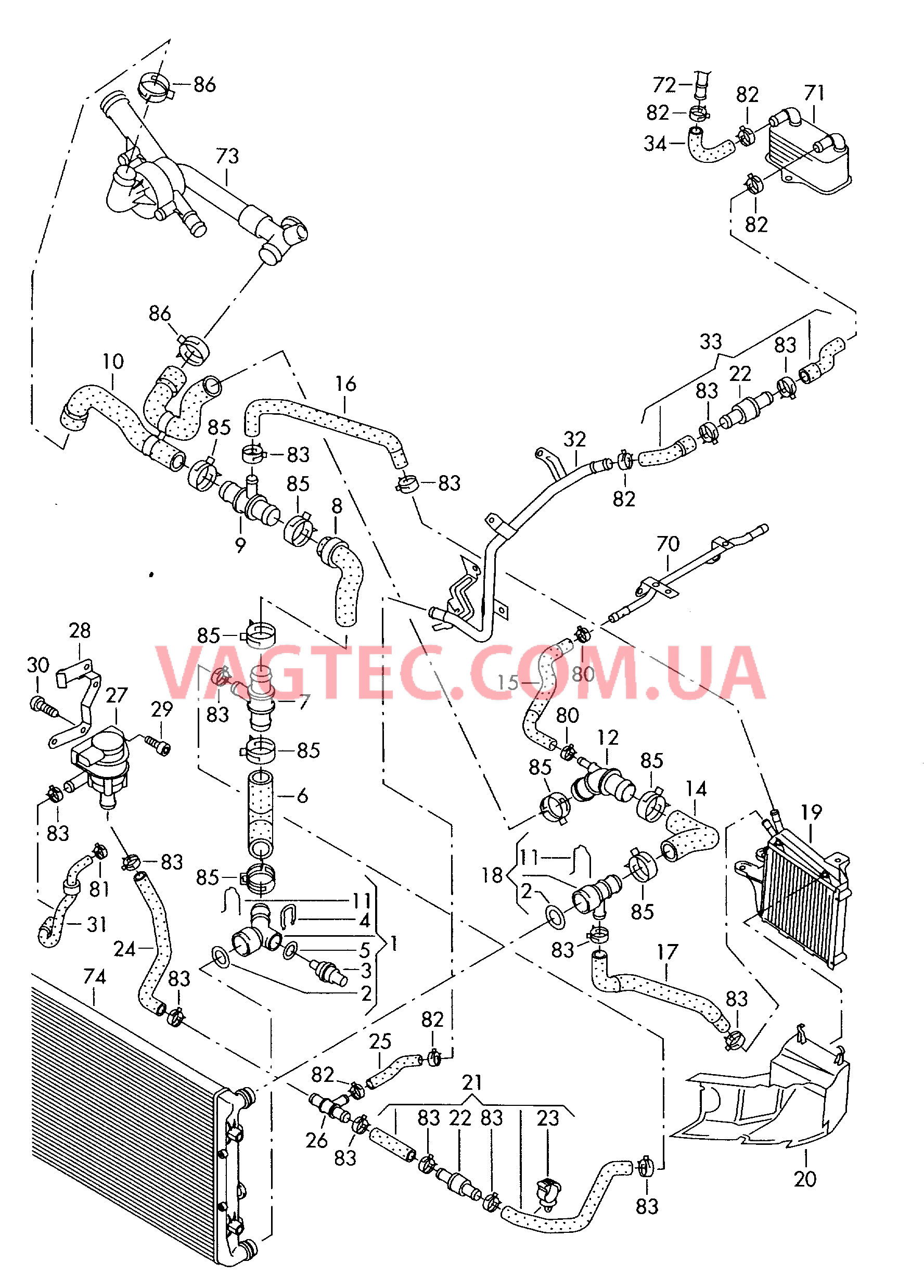 Жидкостное охлаждение   Жидкостное охлаждение  F 3C-7-120 001>>*   F 3C-7-120 001>>* для VOLKSWAGEN Passat 2007