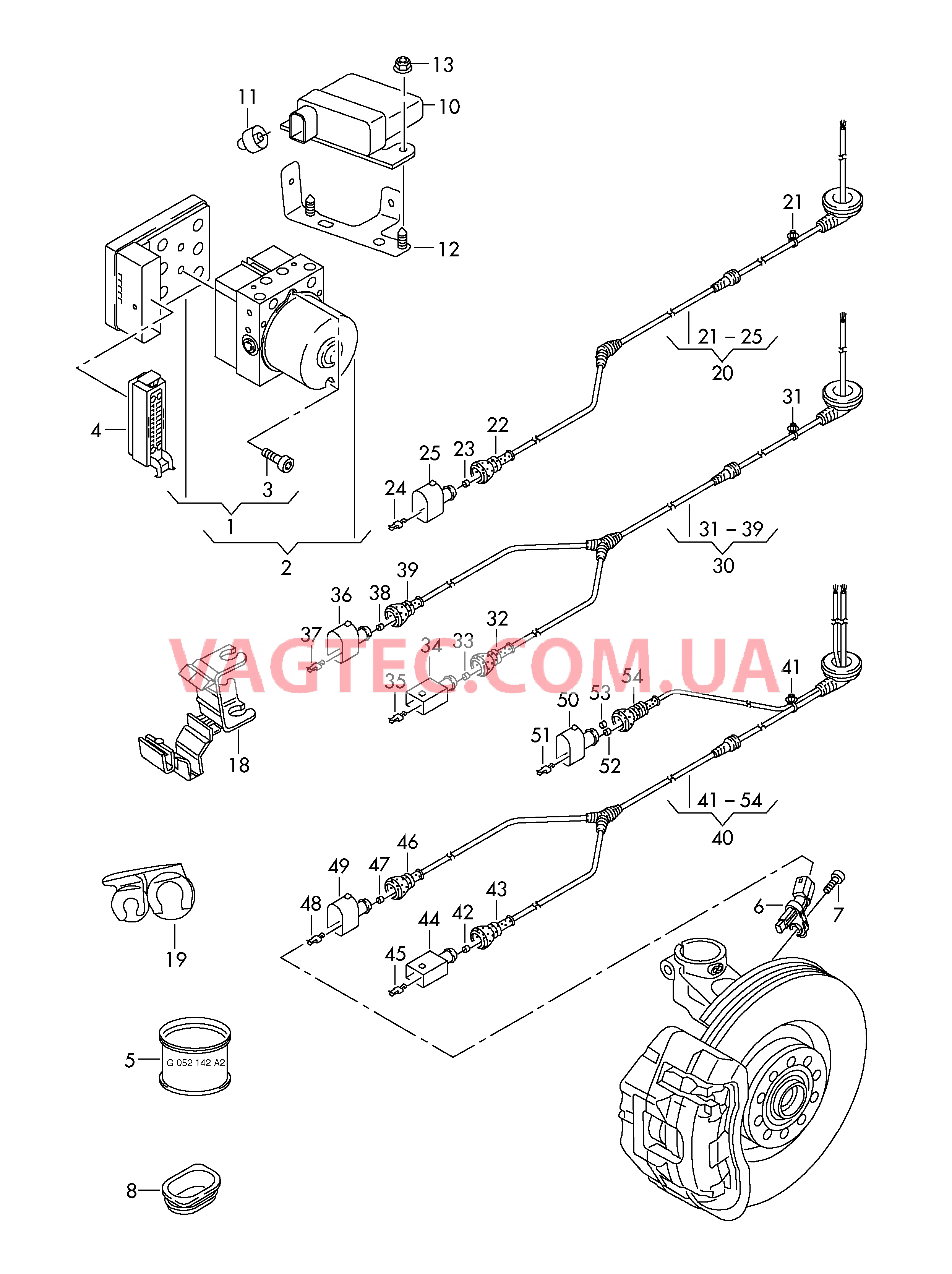 Блок управления ABS  Датчик числа оборотов Электронная система поддерж. курсовой устойчивости   -ESР-  Комбинир. датчик ускорения и угла рыскания  Жгут проводов для датчика числа оборотов  для SKODA Superb 2014