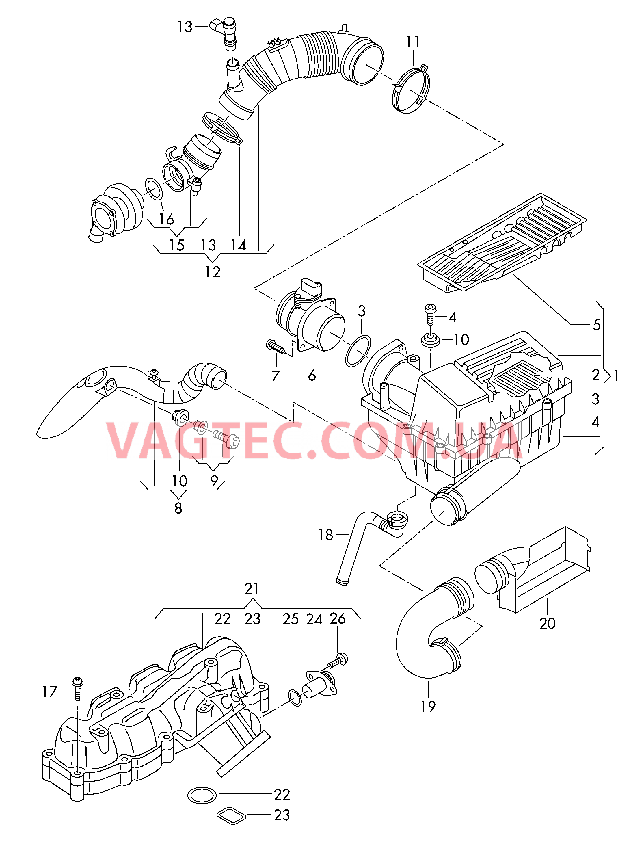 Возд. фильтр с сопутств. деталями  Патрубок впускного тракта  для VOLKSWAGEN Touran 2012