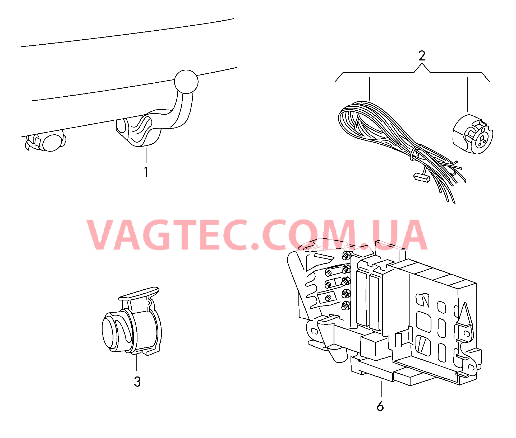 Оригинальные аксессуары ТСУ (шаровой наконечник) Установочный комплект электр. оборудования для прицепа  Детали не в сборе  для AUDI A6Q 2014