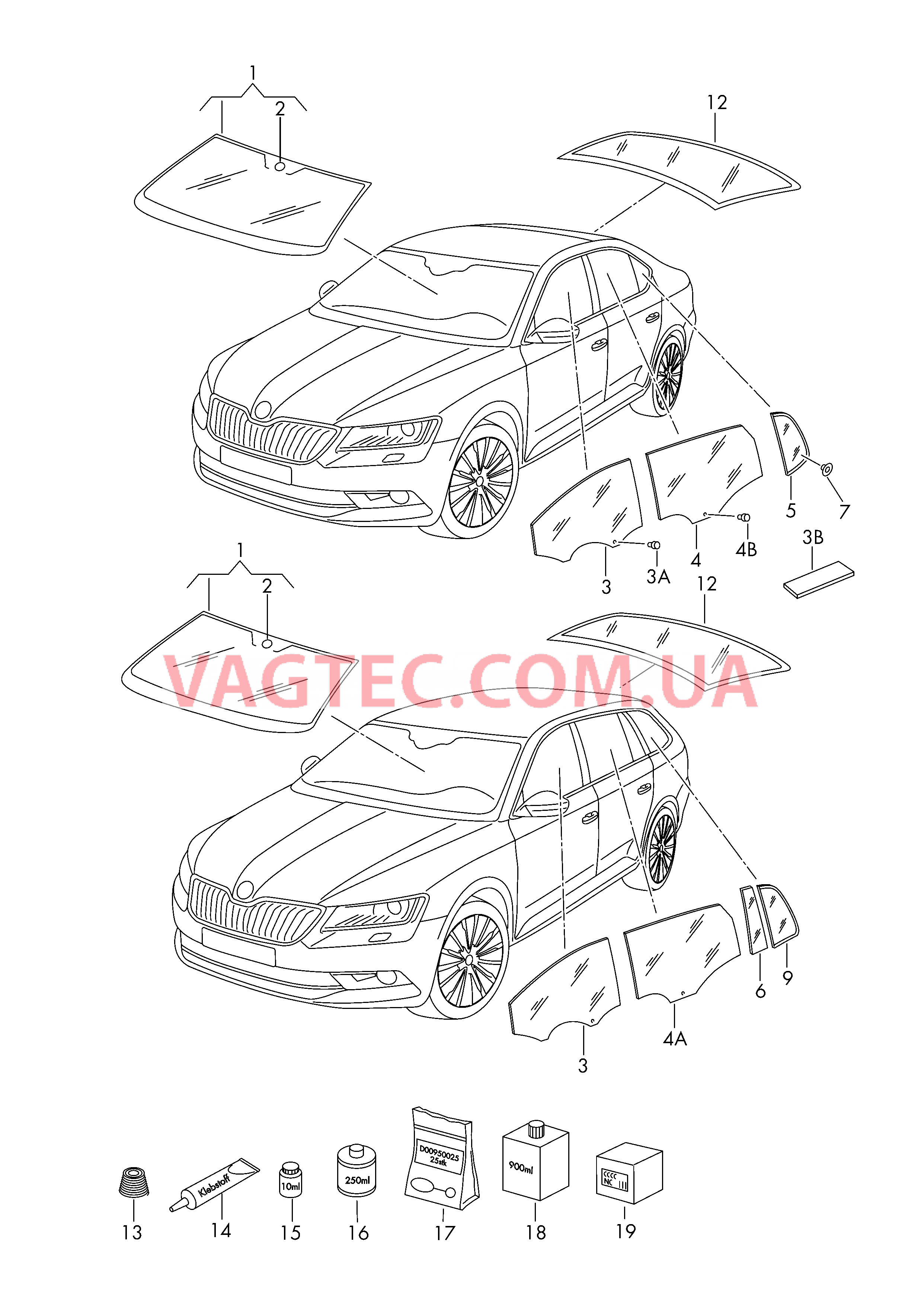 Cтекла оконные, уплотнители  для SKODA Superb 2015-1