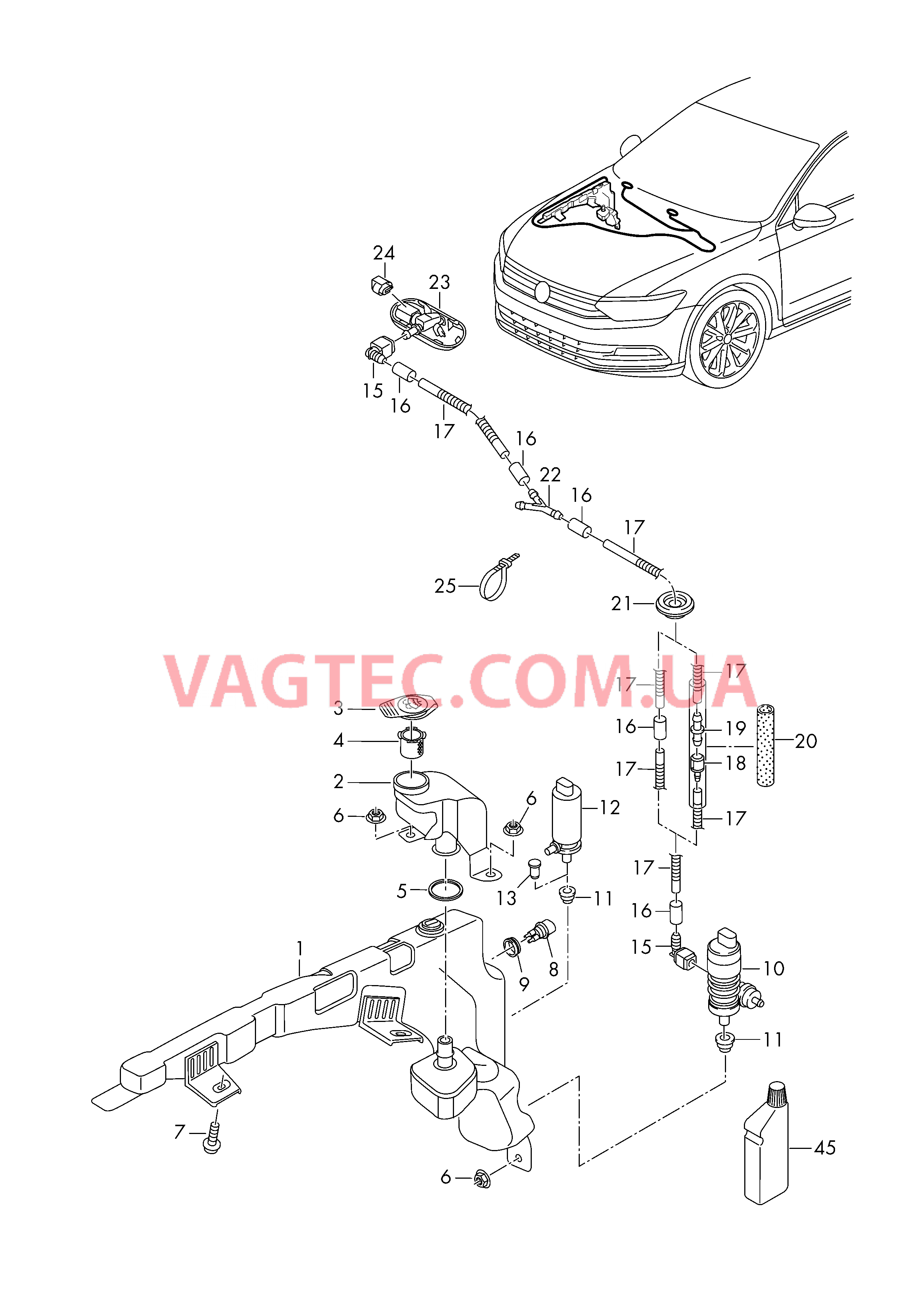 Бачок д/омыв.жидкости и детали  для а/м с дополнительным радиатором ОЖ  Шланг жидкости омывателя Cредство для очистки стекол  для SKODA Superb 2018