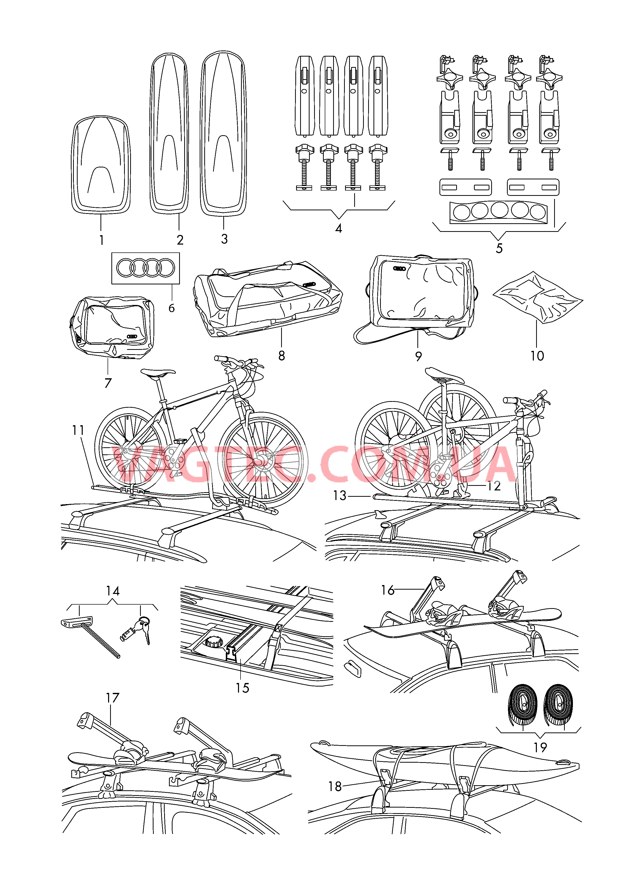 Оригинальные аксессуары Ящик д/ перевозки лыж и багажа Запасной ключ Крепление для велосипедов Держатель лыж и сноуборда Крепление для перевозки каяка   для AUDI Q3 2015