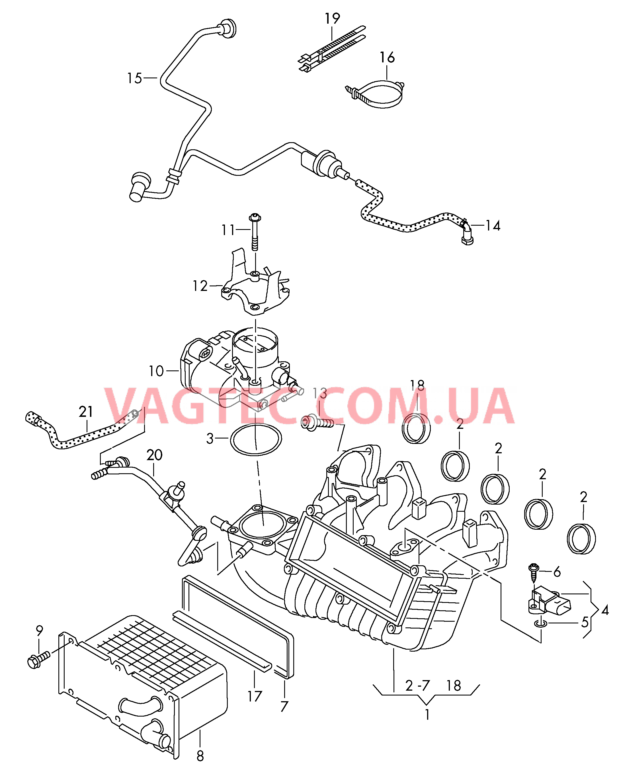 Cистема впуска воздуха Вакуумная система Cистема улавл. паров топлива Охладитель наддув. воздуха  для VOLKSWAGEN Touran 2015