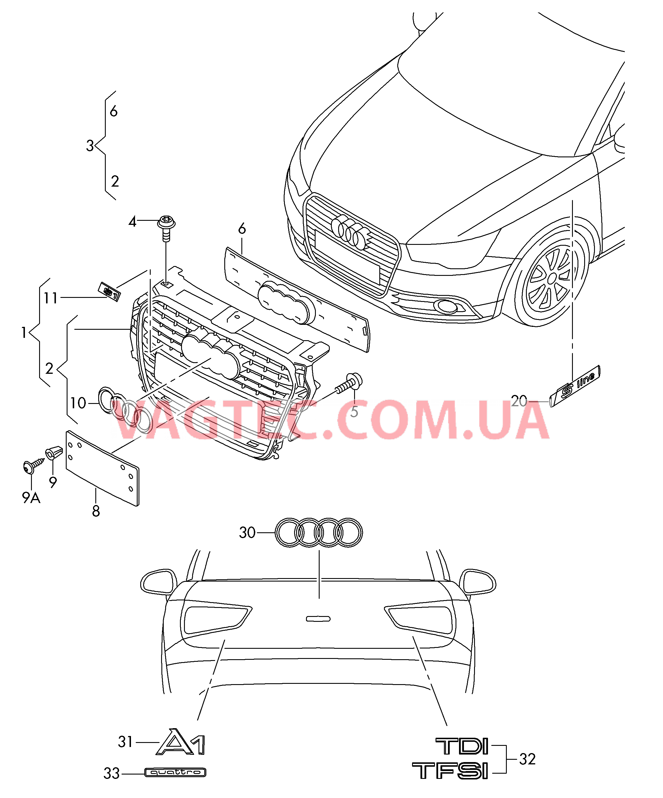 Решётка радиатора Надписи  для AUDI A1 2012