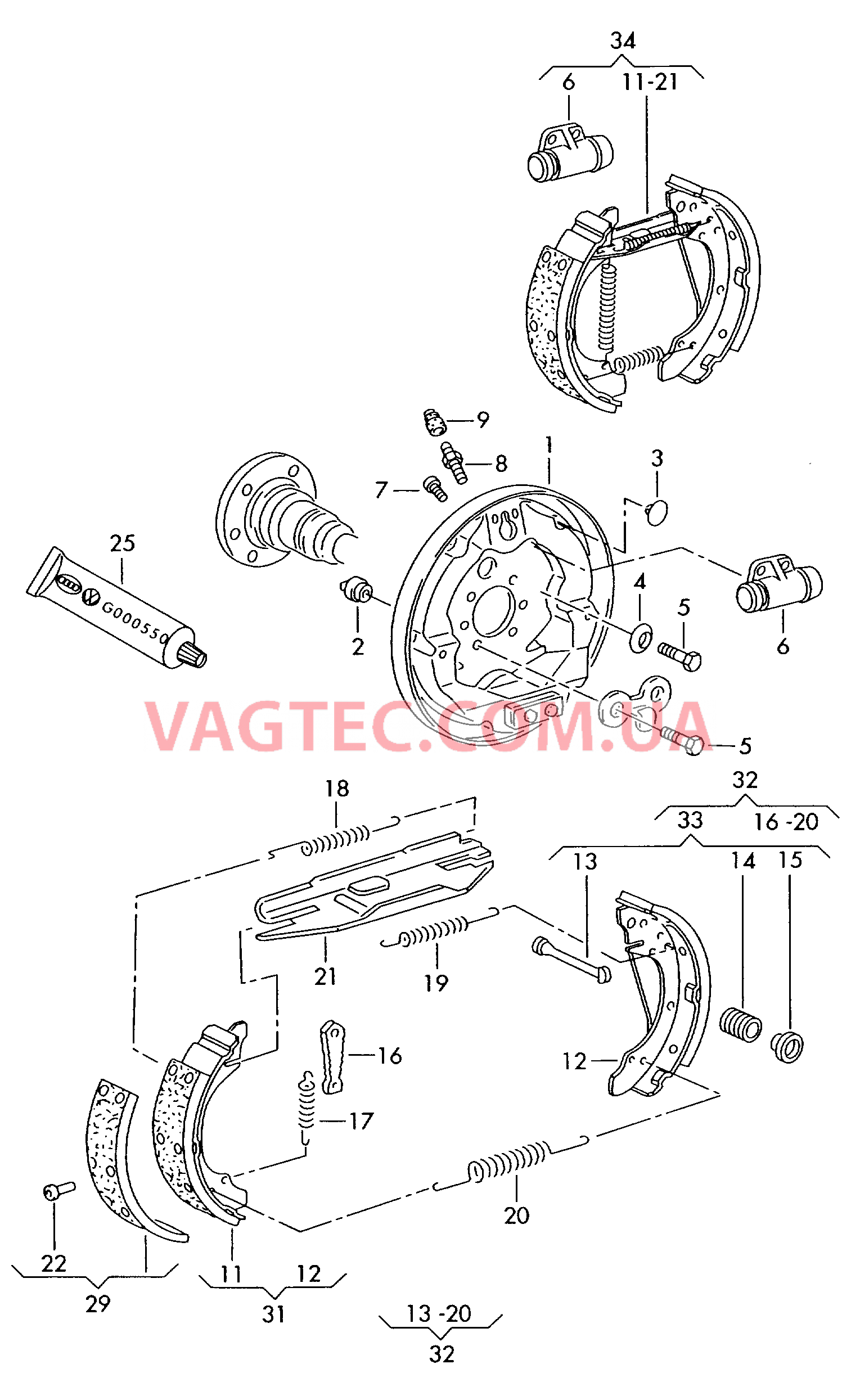 Барабанные тормоза для а/м с антиблокировочной системой тормозов        -ABS-   для автомобилей без антиблокировочной системы F 6H-V-000 001>>   F 6H-X-090 001>>* для SEAT Arosa 2000