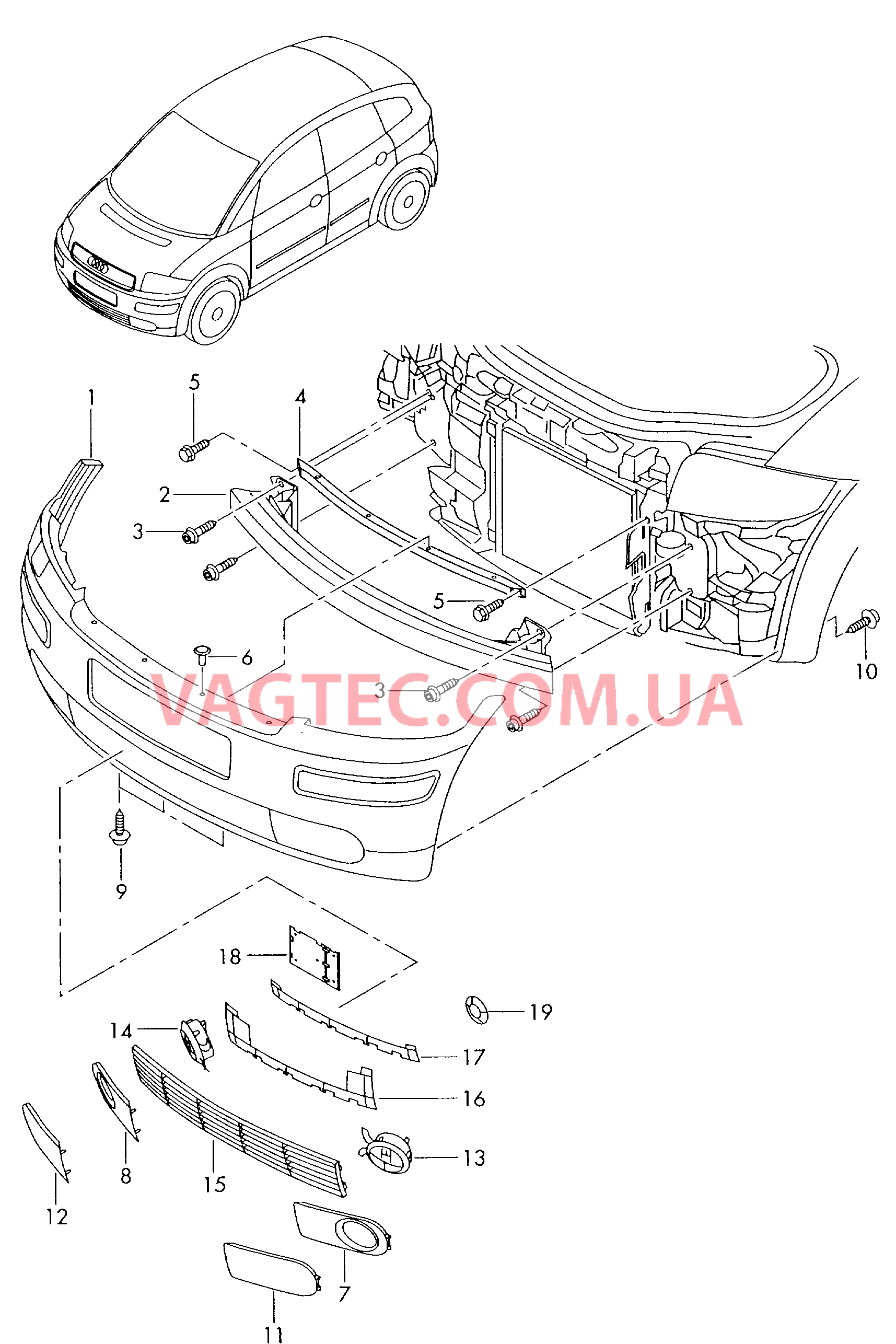 Бампер Защитный брус Решетка, воздухонаправляющая  для AUDI A2 2004