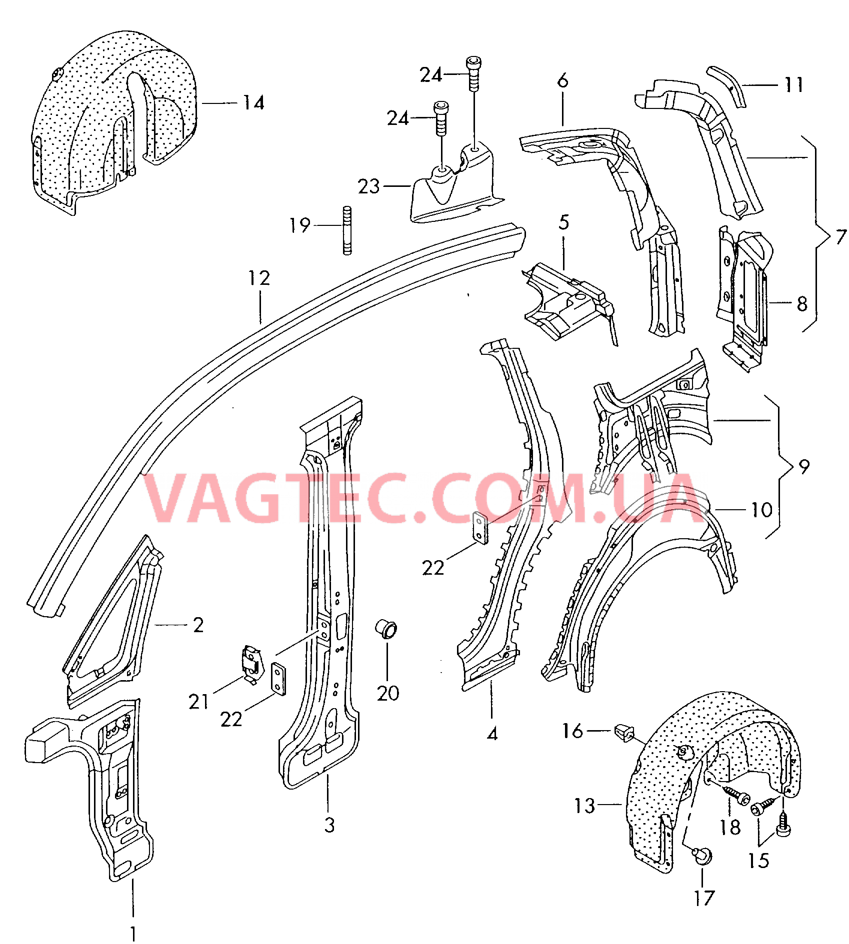 Боковина, внутренняя Порог Локер колесной арки  для AUDI A2 2004