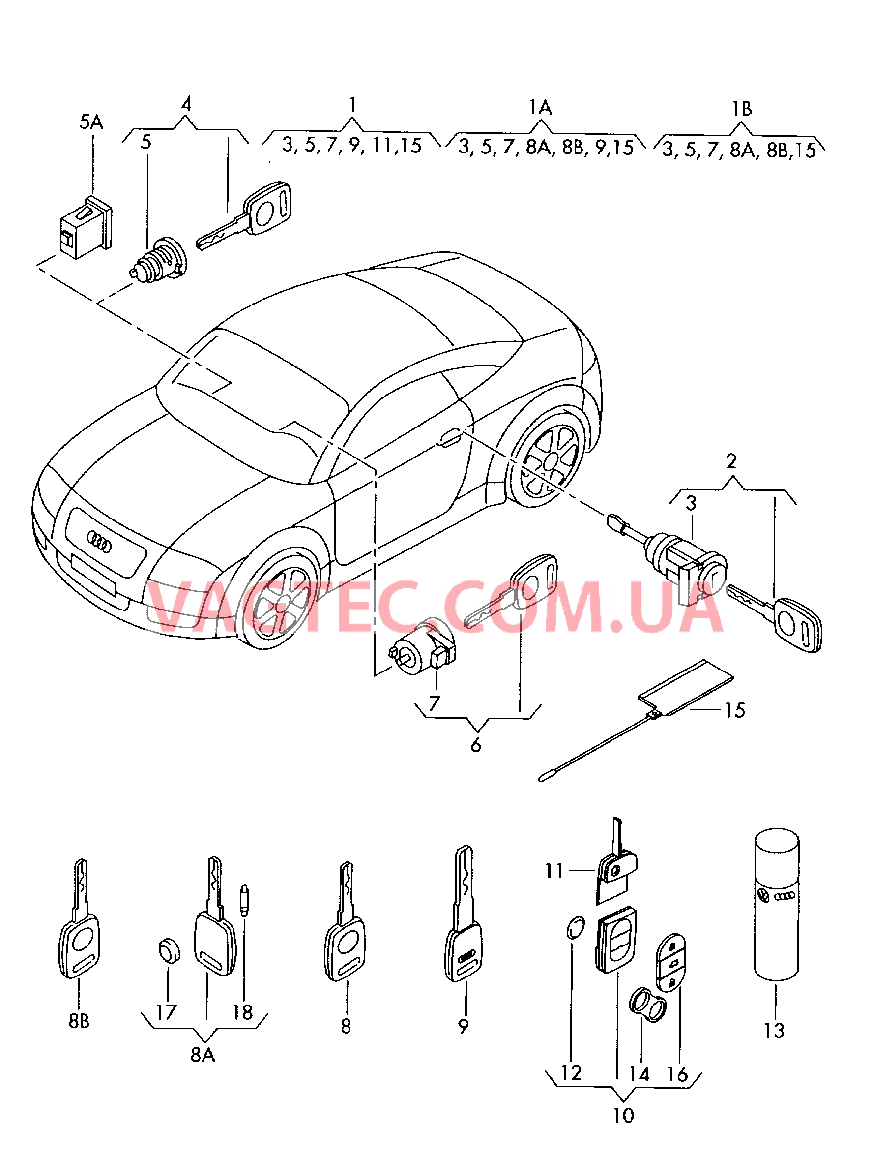 Личинка замка с корпусом Ключ  для AUDI TT 2002
