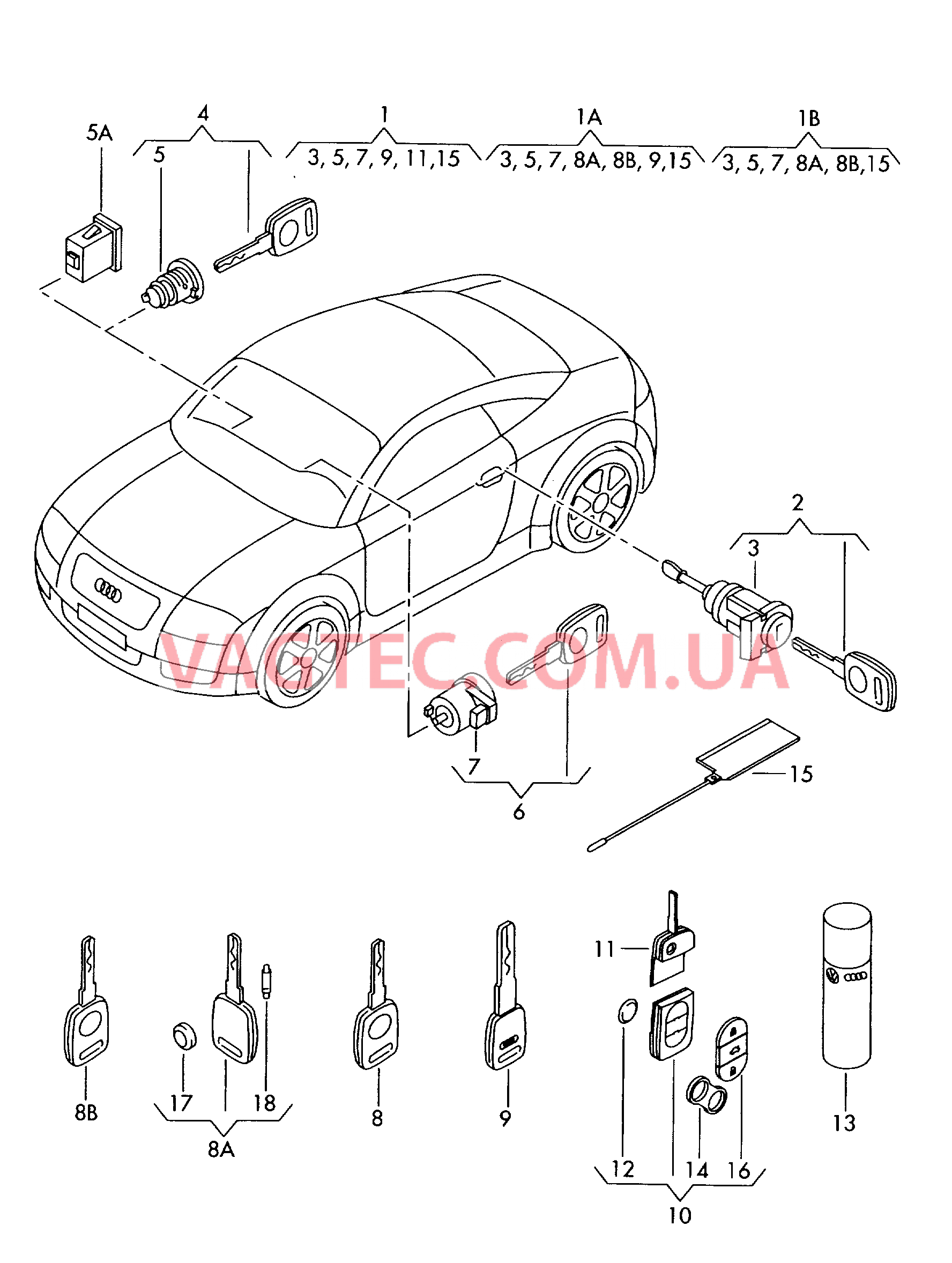 Личинка замка с корпусом Ключ  для AUDI A2 2003