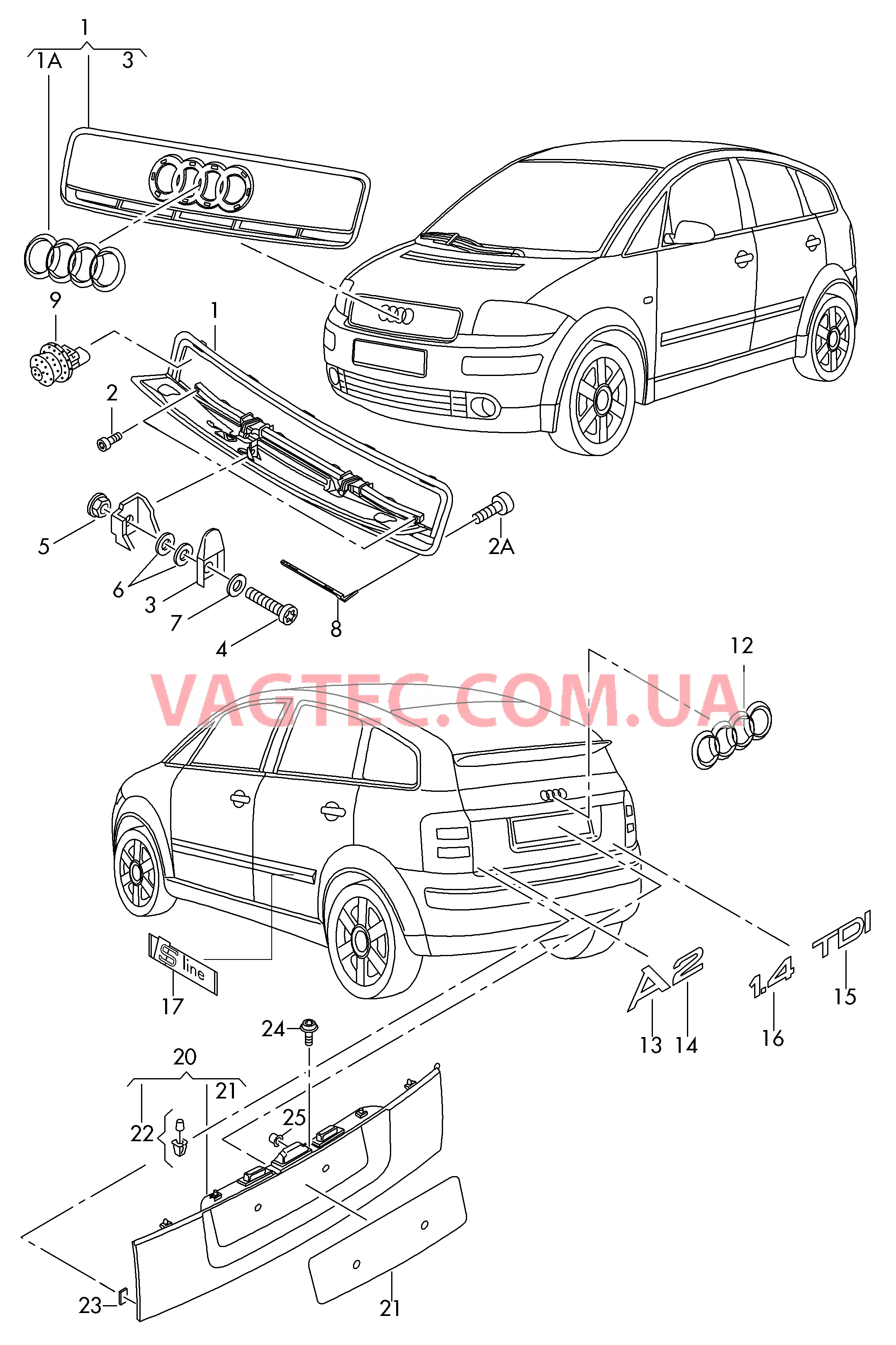 Решётка радиатора Надписи Панель для номерного знака  для AUDI A2 2001