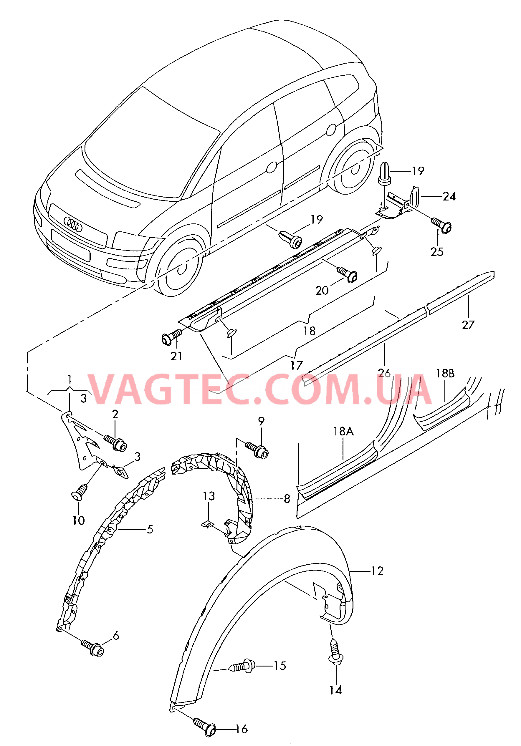 Облицовка порога Накл. для нар. конт.кол. арки  для AUDI A2 2002