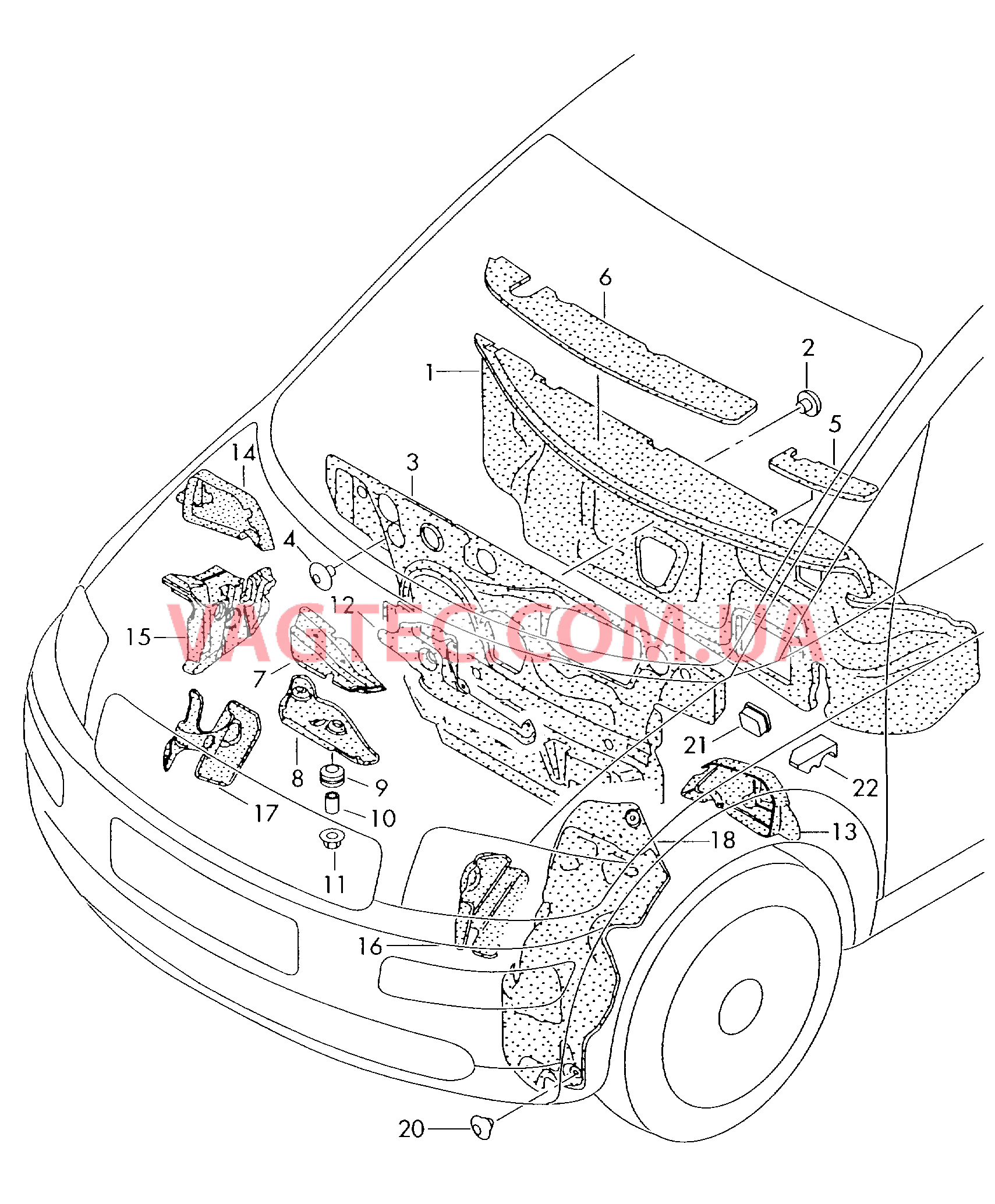 Шумоизоляция моторного щита Шумоизоляция арки колеса  для AUDI A2 2001