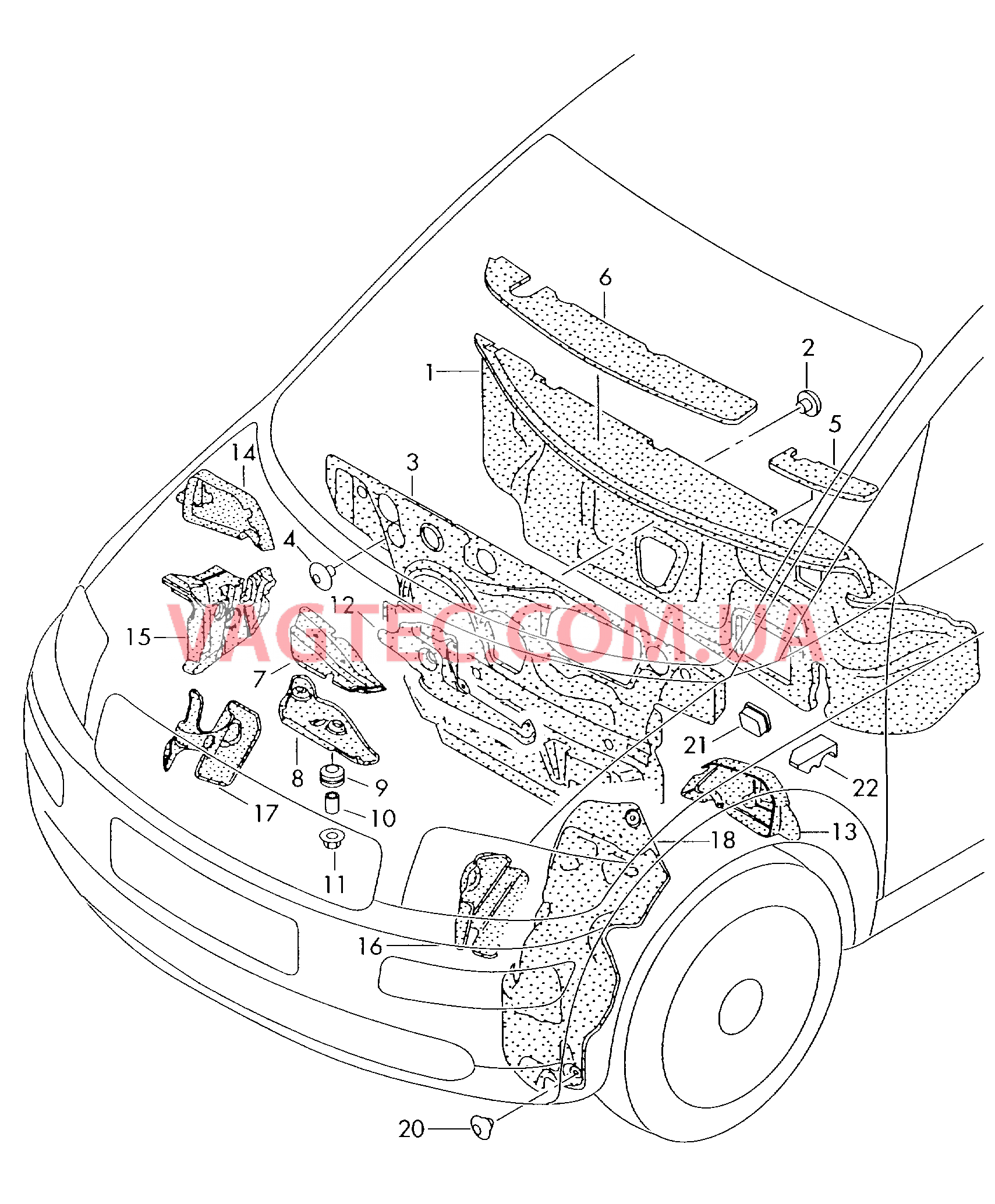 Шумоизоляция моторного щита Шумоизоляция арки колеса  для AUDI A2 2004