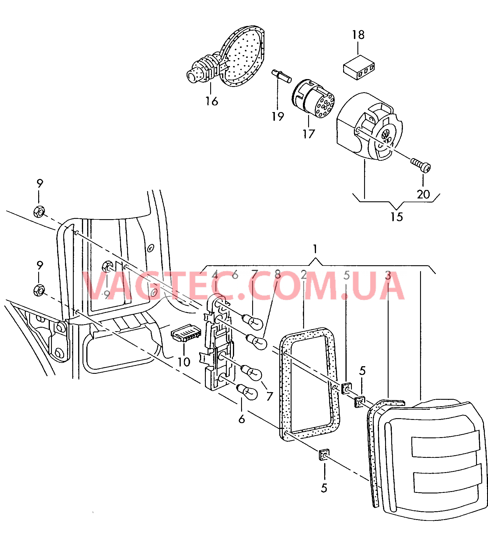 Задний фонарь Электророзетка для подключ. электрооборудования прицепа  для AUDI A2 2001