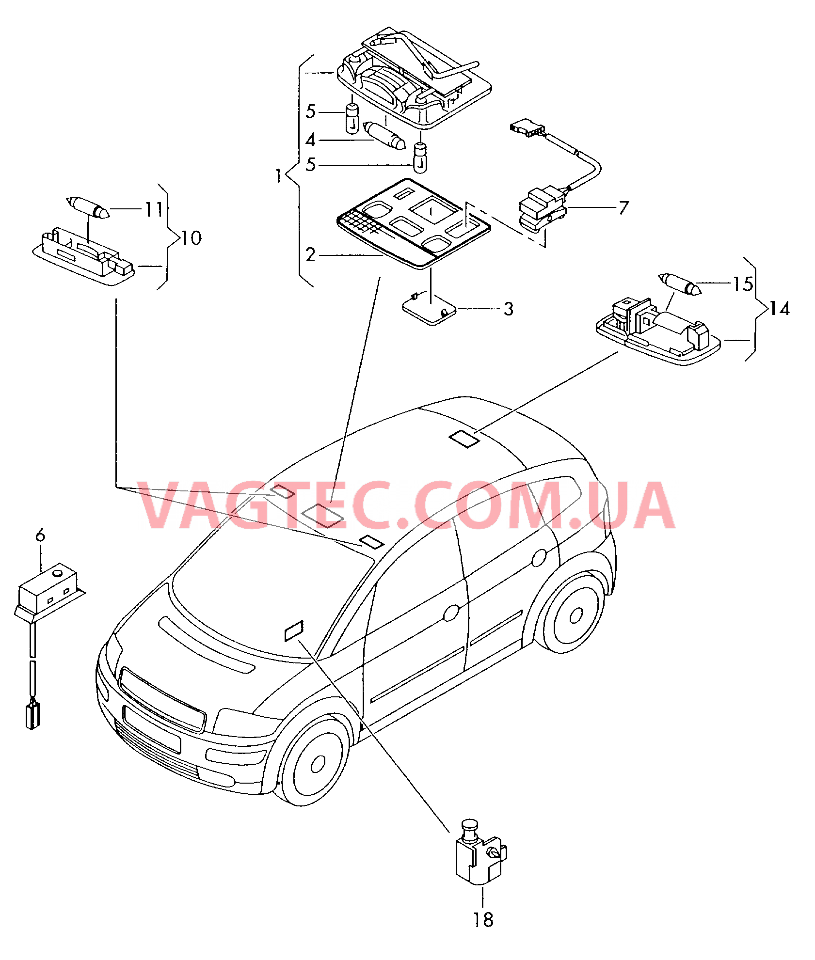 Освещение в салоне  Выключатель для контроля ручного тормоза  для AUDI A2 2004