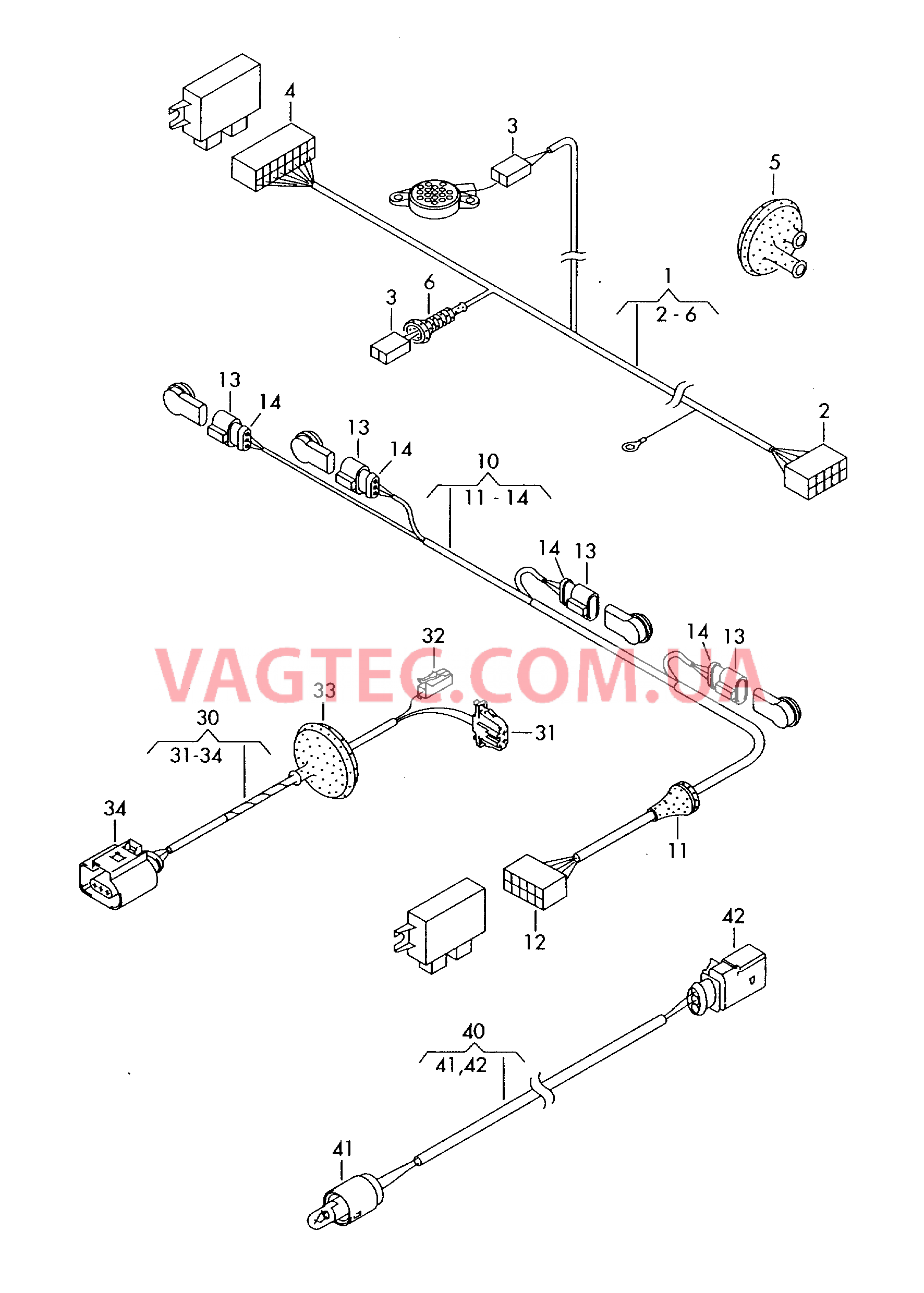 Жгут проводов для блока управ. системой помощи при парковке  Жгут проводов для ультразвуковых датчиков  для VOLKSWAGEN Passat 2001