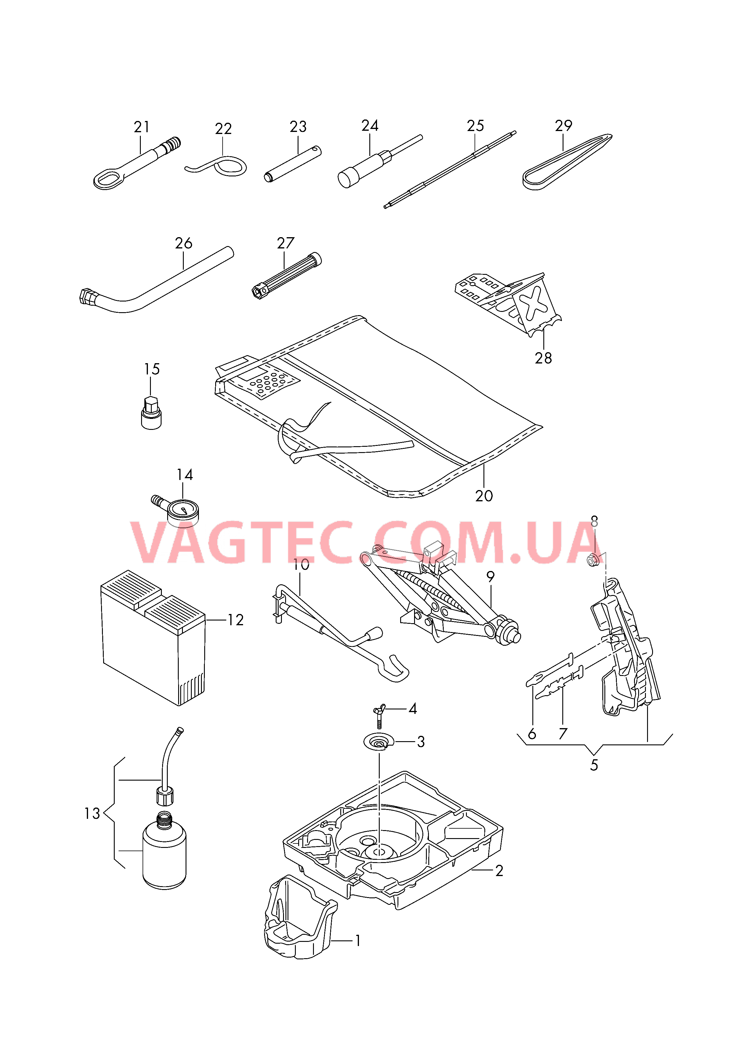 Инструменты Домкрат автомобильный Pемонтный комплект с компресс.  для AUDI RSQ3 2019