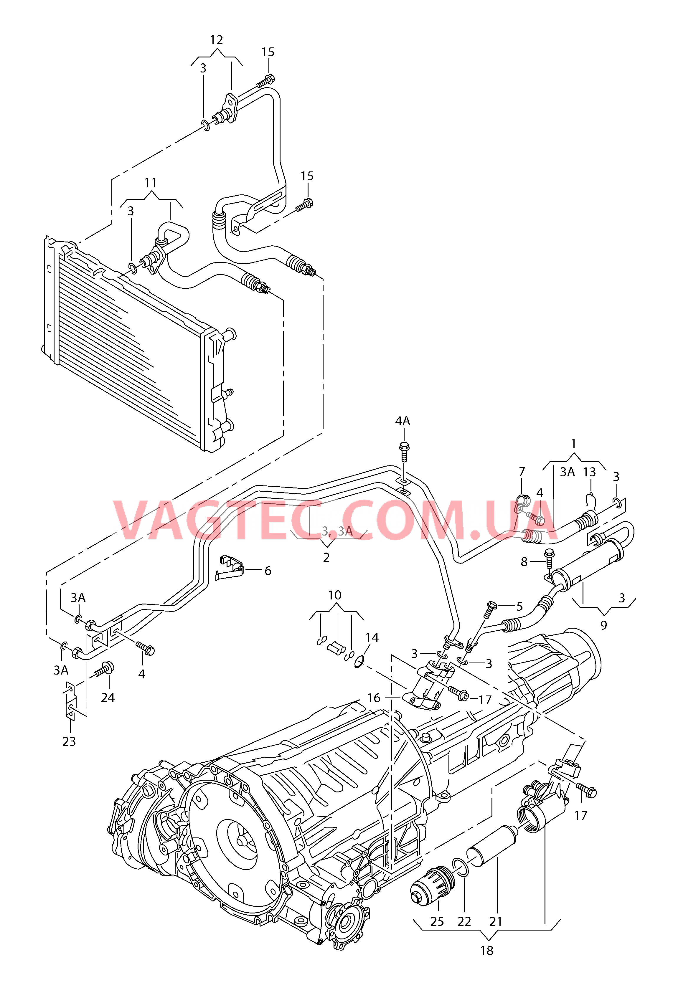 Напорный маслопровод для охлаждения масла коробки передач  для 7-ступ. КП DSG  для AUDI A4Q 2011