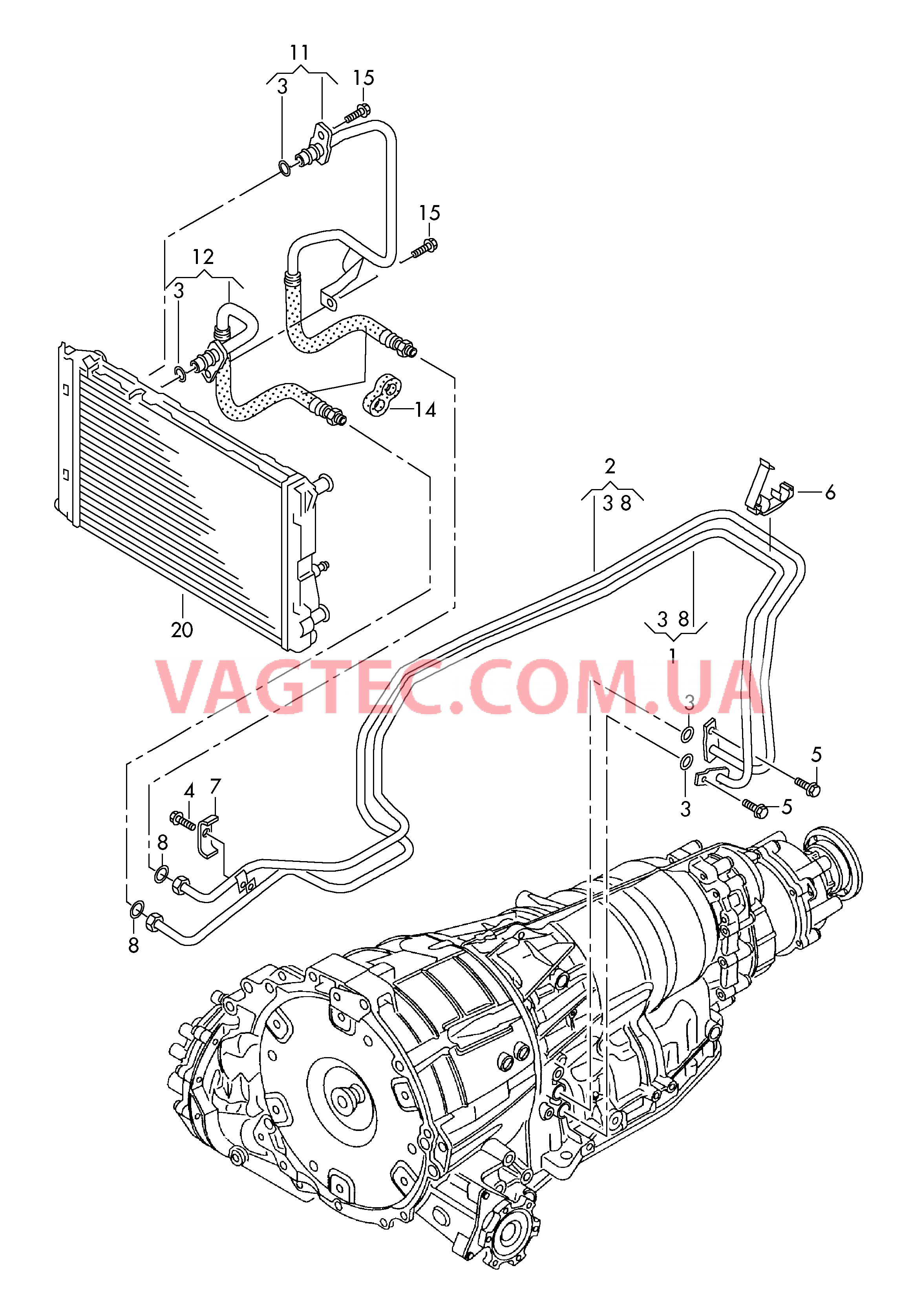 Напорный маслопровод для охлаждения масла коробки передач  для 6-ступенчатой АКП  для AUDI A4Q 2009