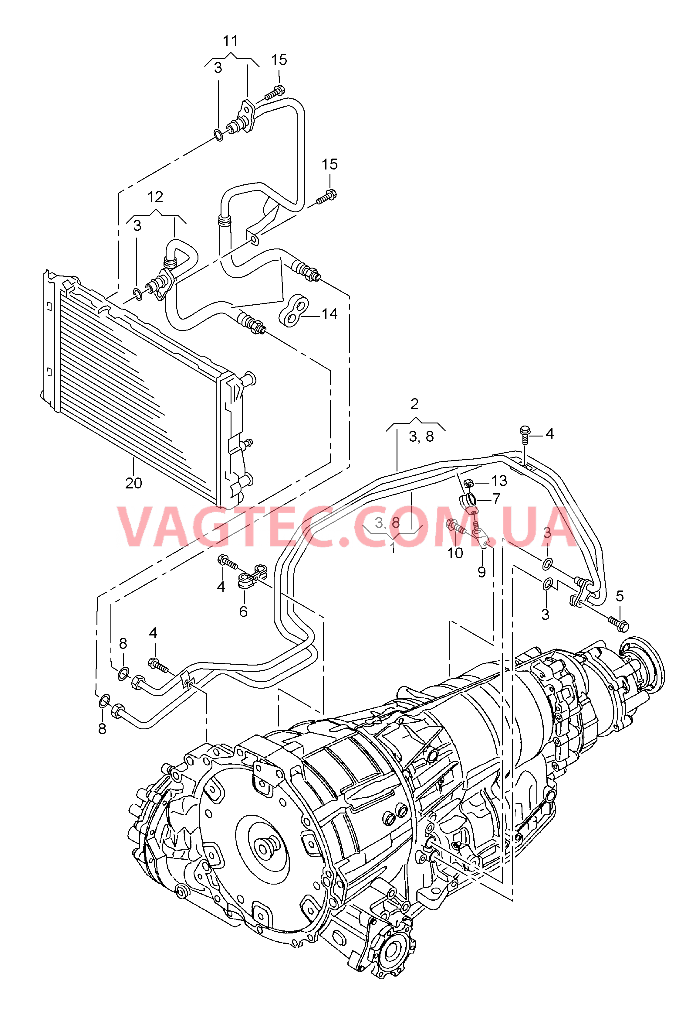 Напорный маслопровод для охлаждения масла коробки передач  8-ступенчатая АКП для а/м с гибридным приводом  для AUDI Q5 2011