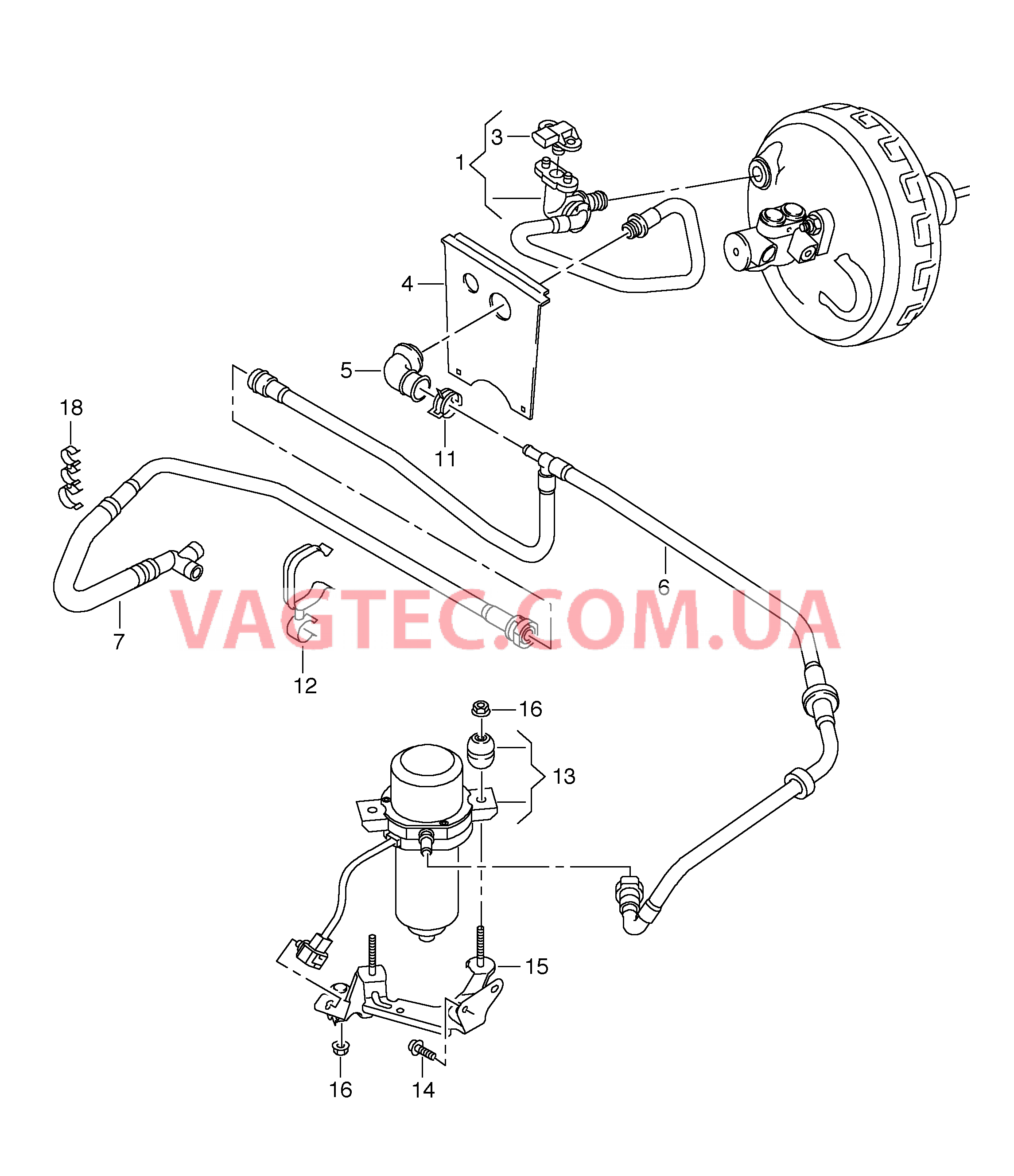 Вакуумные шланги для усилителя тормозного привода  для а/м с электрическим вакуумным насосом  и для а/м с гибридным приводом  для AUDI Q5 2014