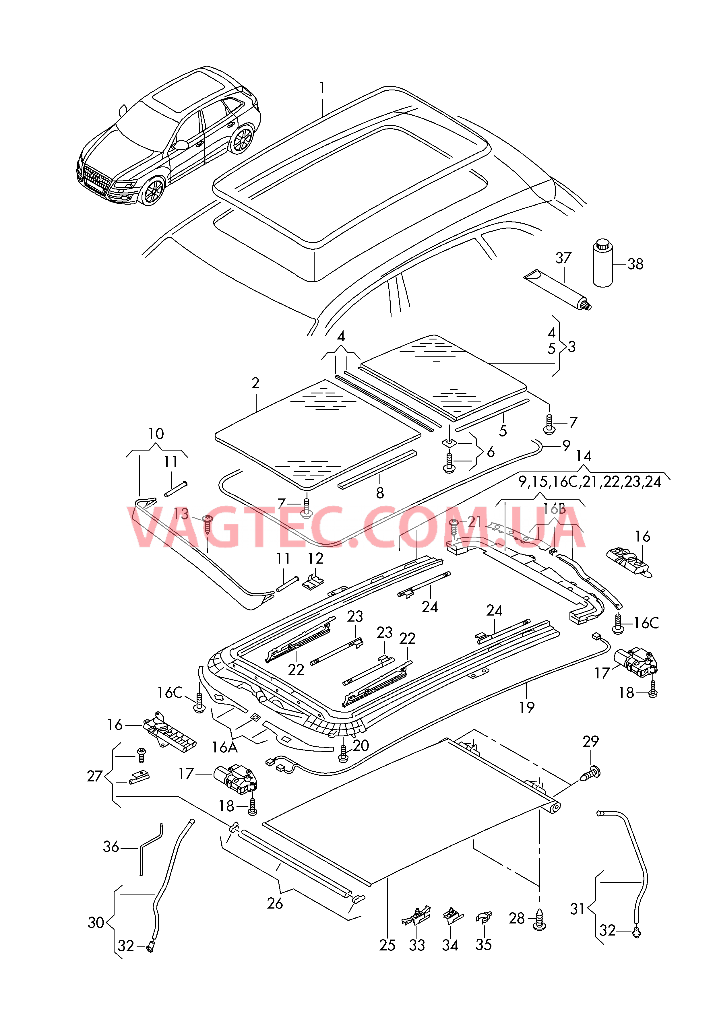 Стекл. подъёмно-сдвижной люк  для AUDI Q5 2016