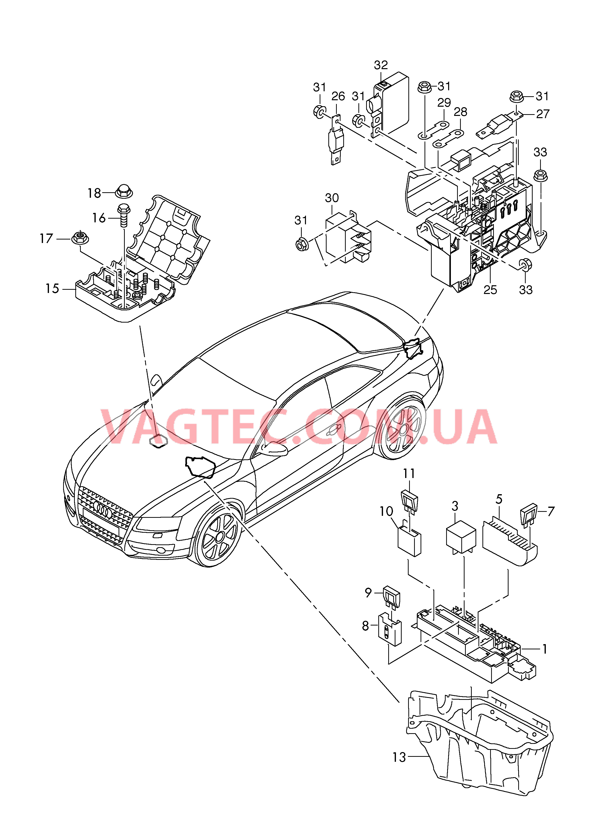 Колодка реле и реле Распределитель потенциала Короб водоотводящий  для AUDI RS5 2011