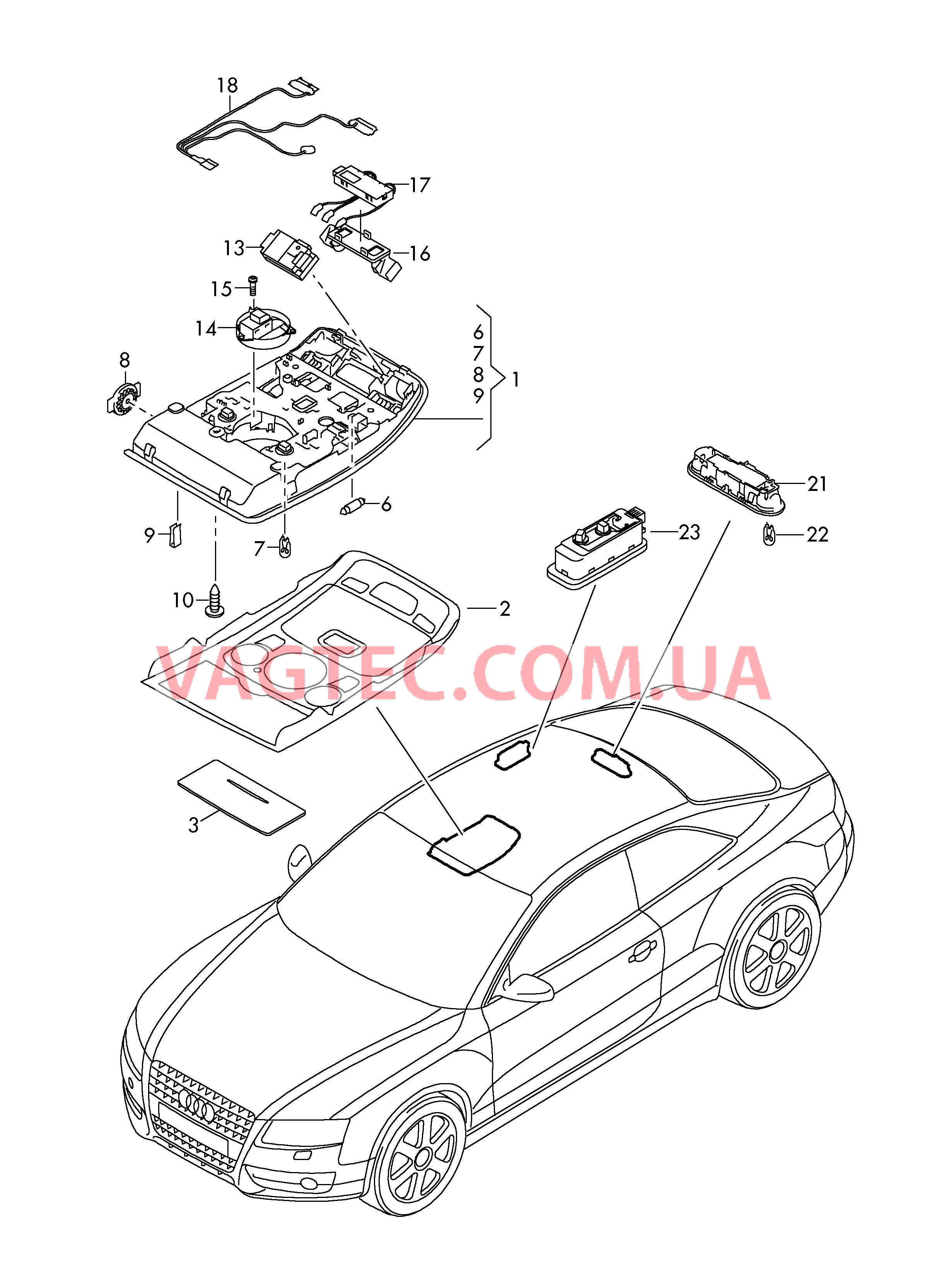 Плафон салона с фонар.д.чтения  для AUDI RS5 2010