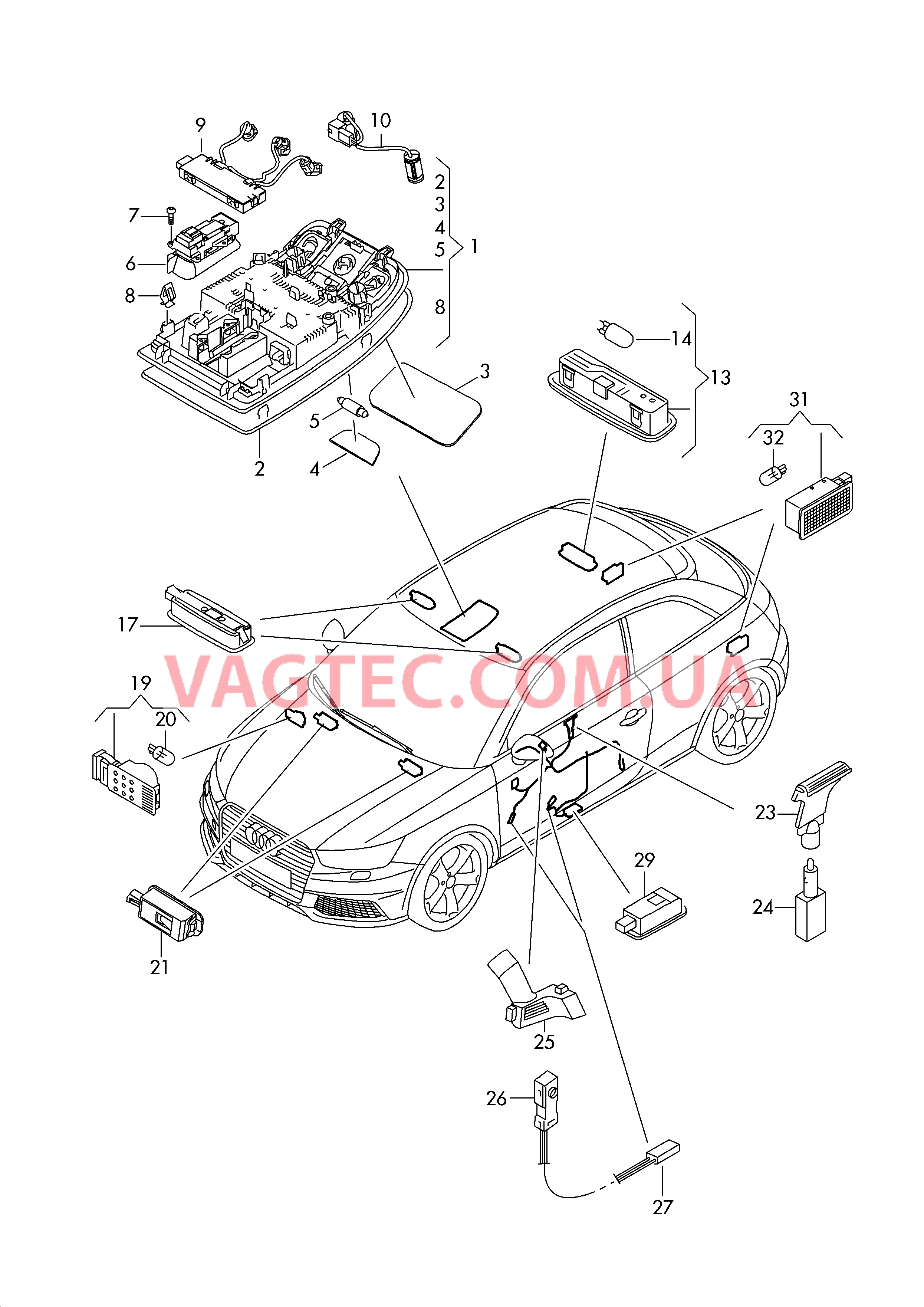 Плафон салона с фонар.д.чтения Освещение в салоне  для AUDI A1 2016