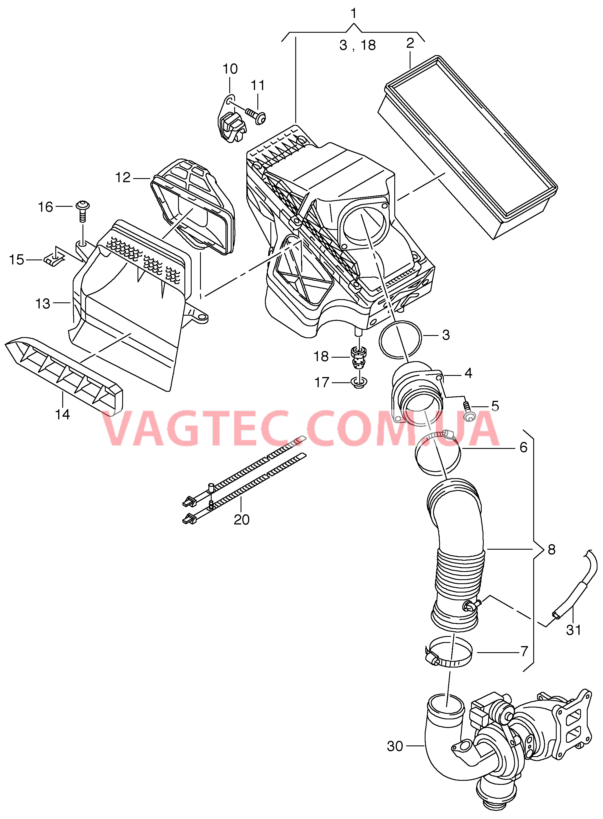 Возд. фильтр с сопутств. деталями  для AUDI A4AR 2013