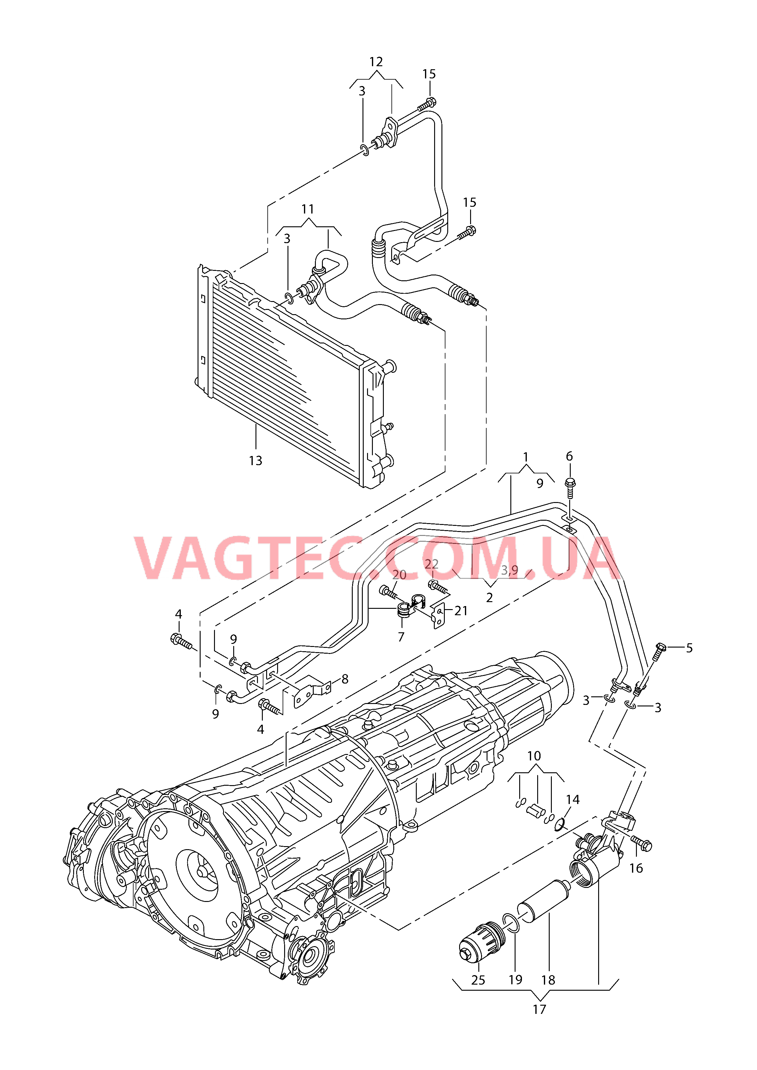 Напорный маслопровод для охлаждения масла коробки передач  для 7-ступ. КП DSG  для AUDI A4AR 2014