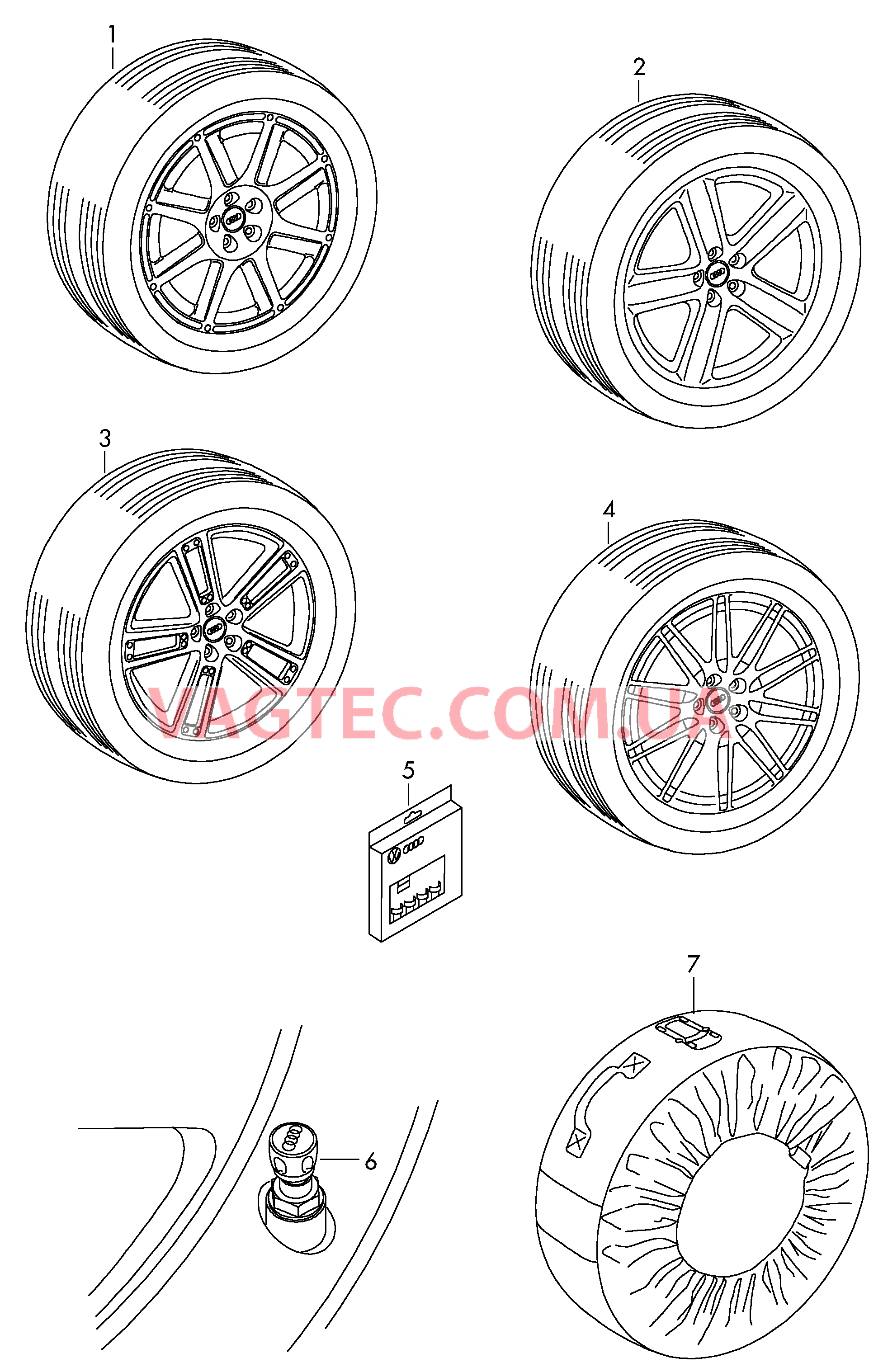 Оригинальные аксессуары Алюминиевый колёсный диск с летней шиной  Колесный болт секретка Заслонка для блока клапанов Вещевое отделение  для AUDI Q7 2012