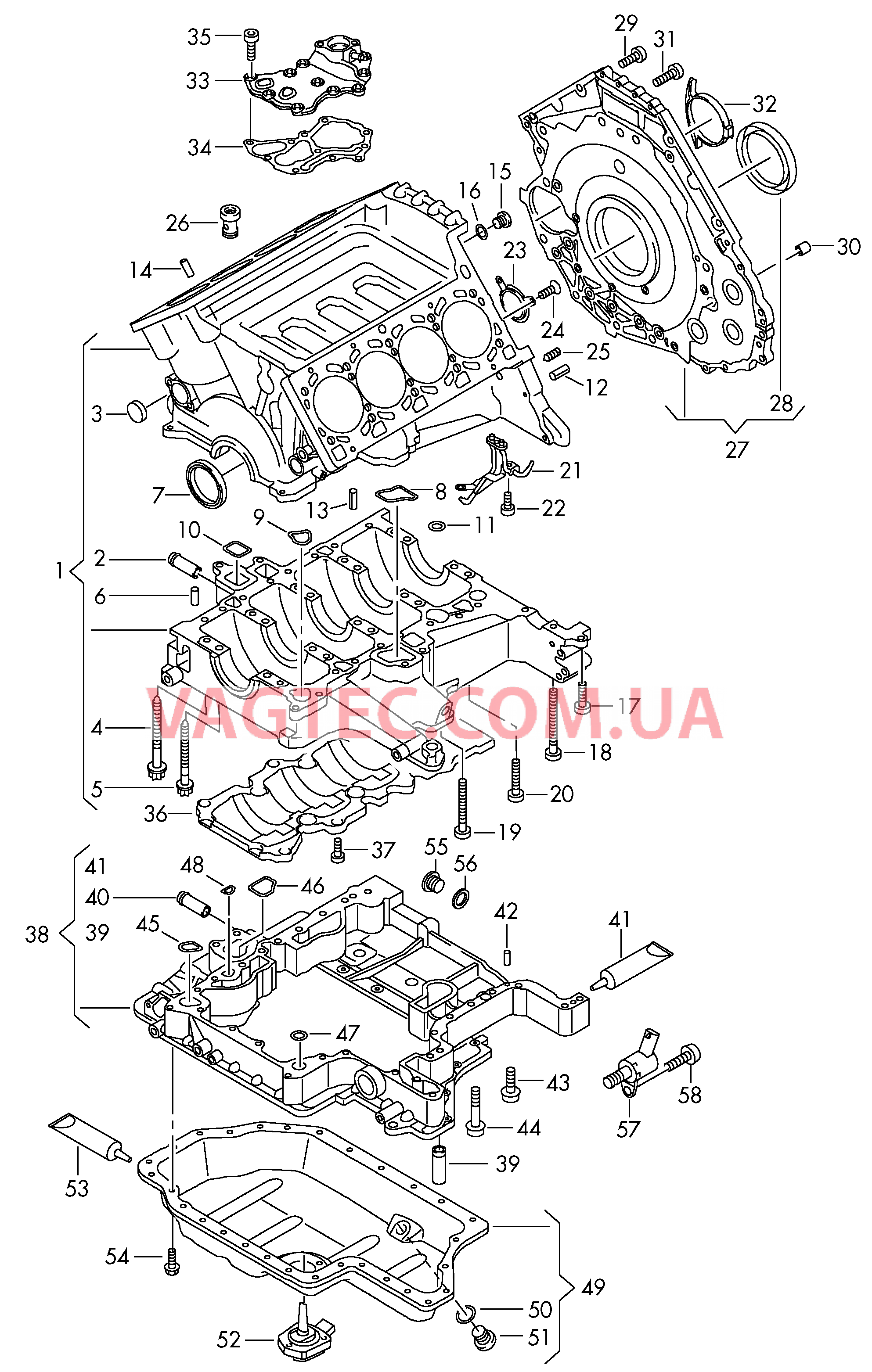 Блок цилиндров Крышка Масляный поддон  для VOLKSWAGEN Touareg 2007