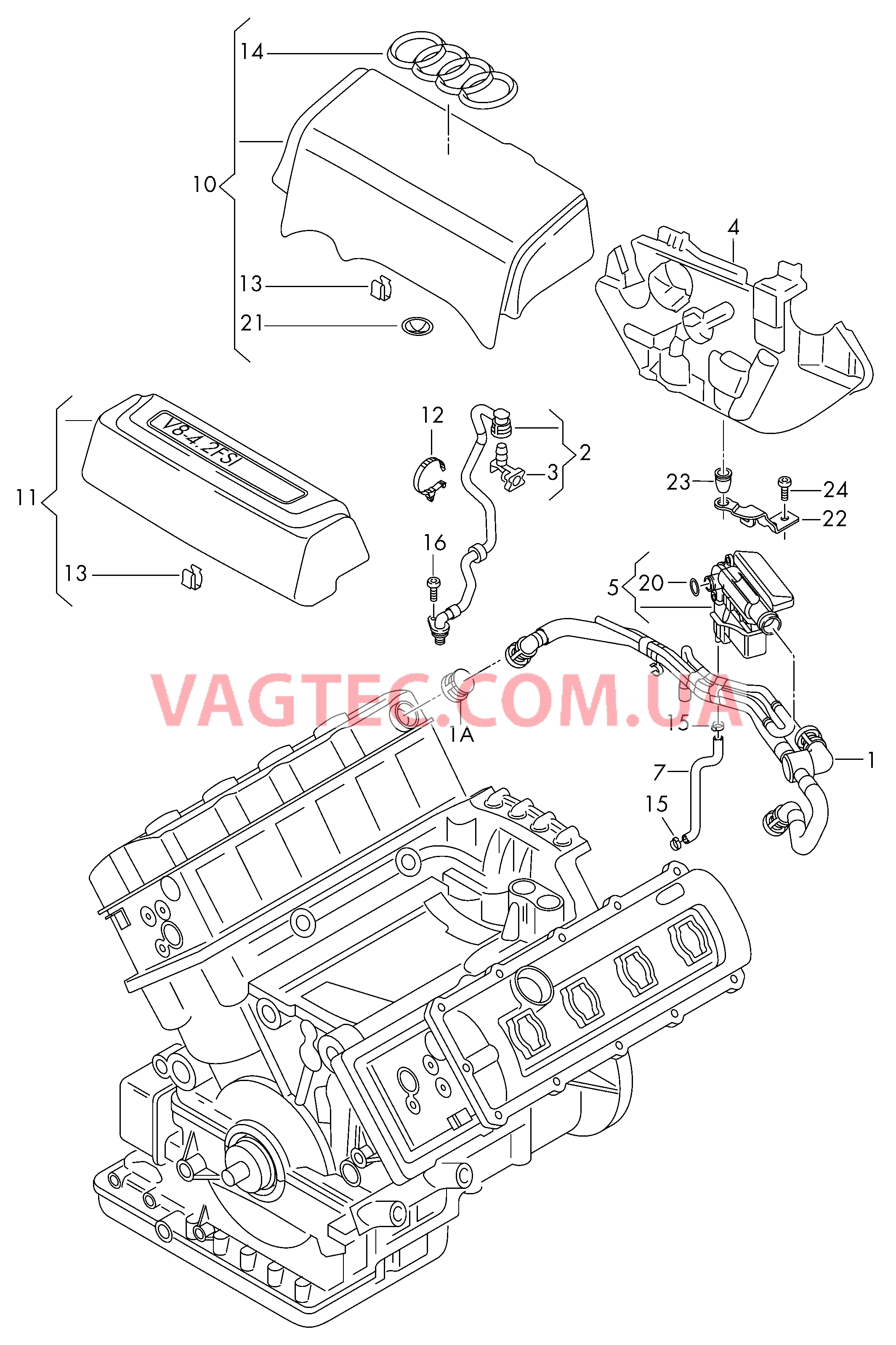 Вентиляция для крышки головки блока  Защита картера двигателя  для AUDI A8 2005