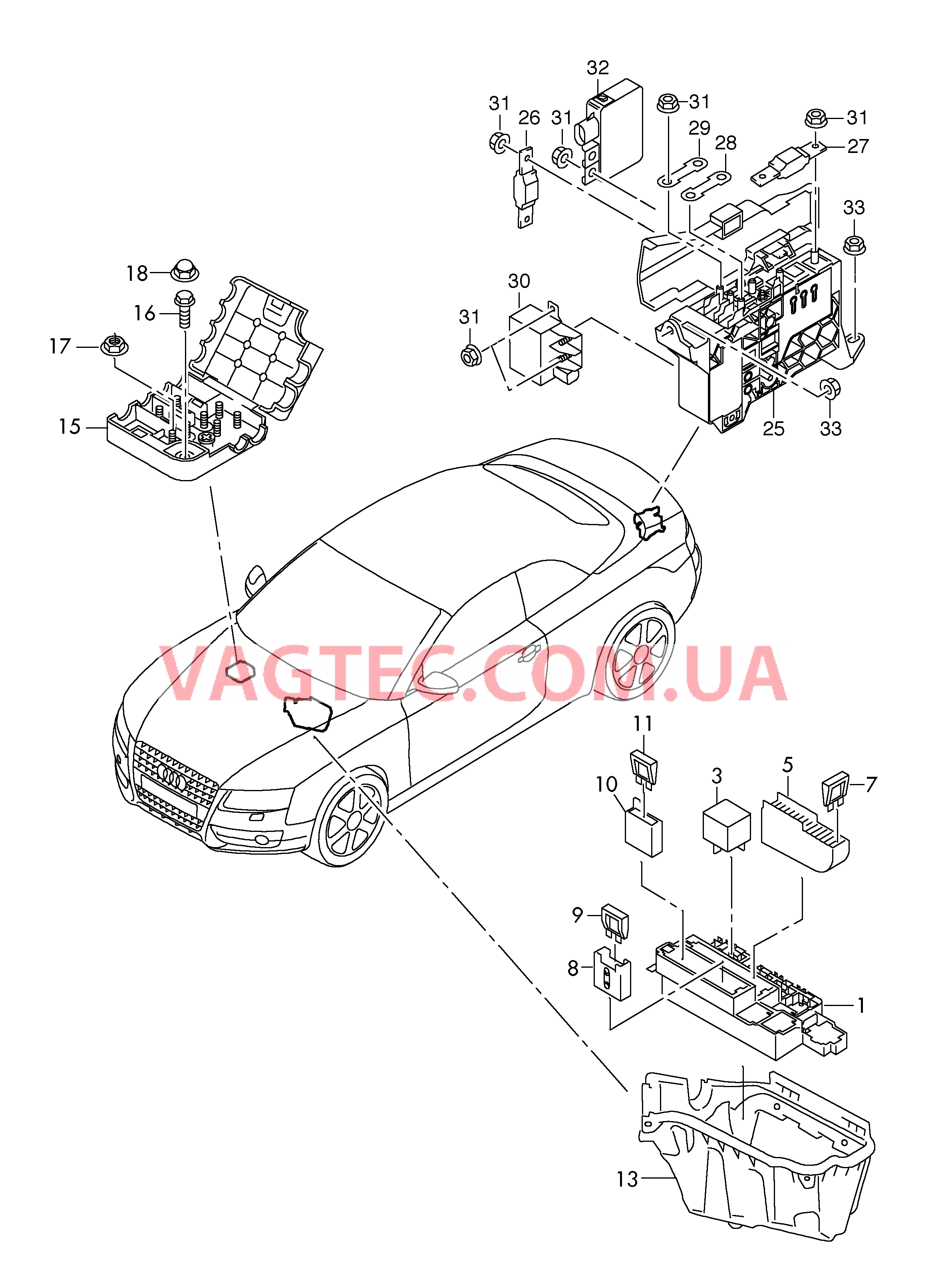 Колодка реле и реле Распределитель потенциала Короб водоотводящий  для AUDI RS5C 2016