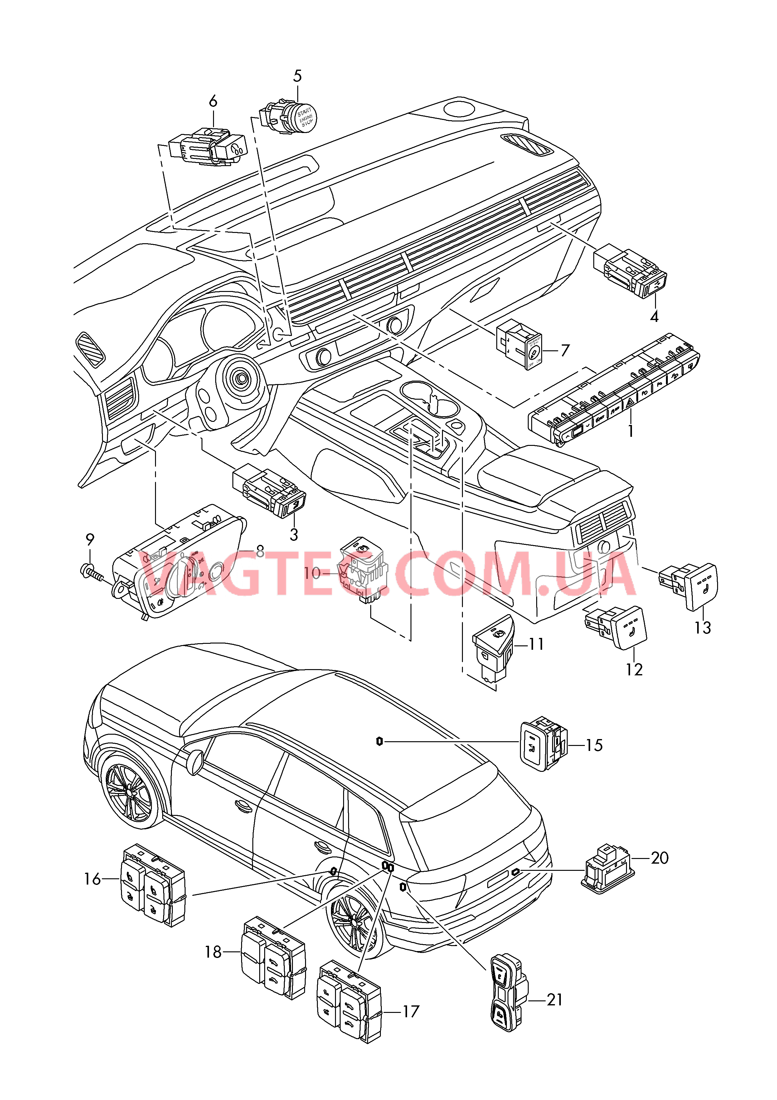 Выключатель в панели приборов Выключатель фар Выключатель в централ. консоли  для AUDI Q7 2019