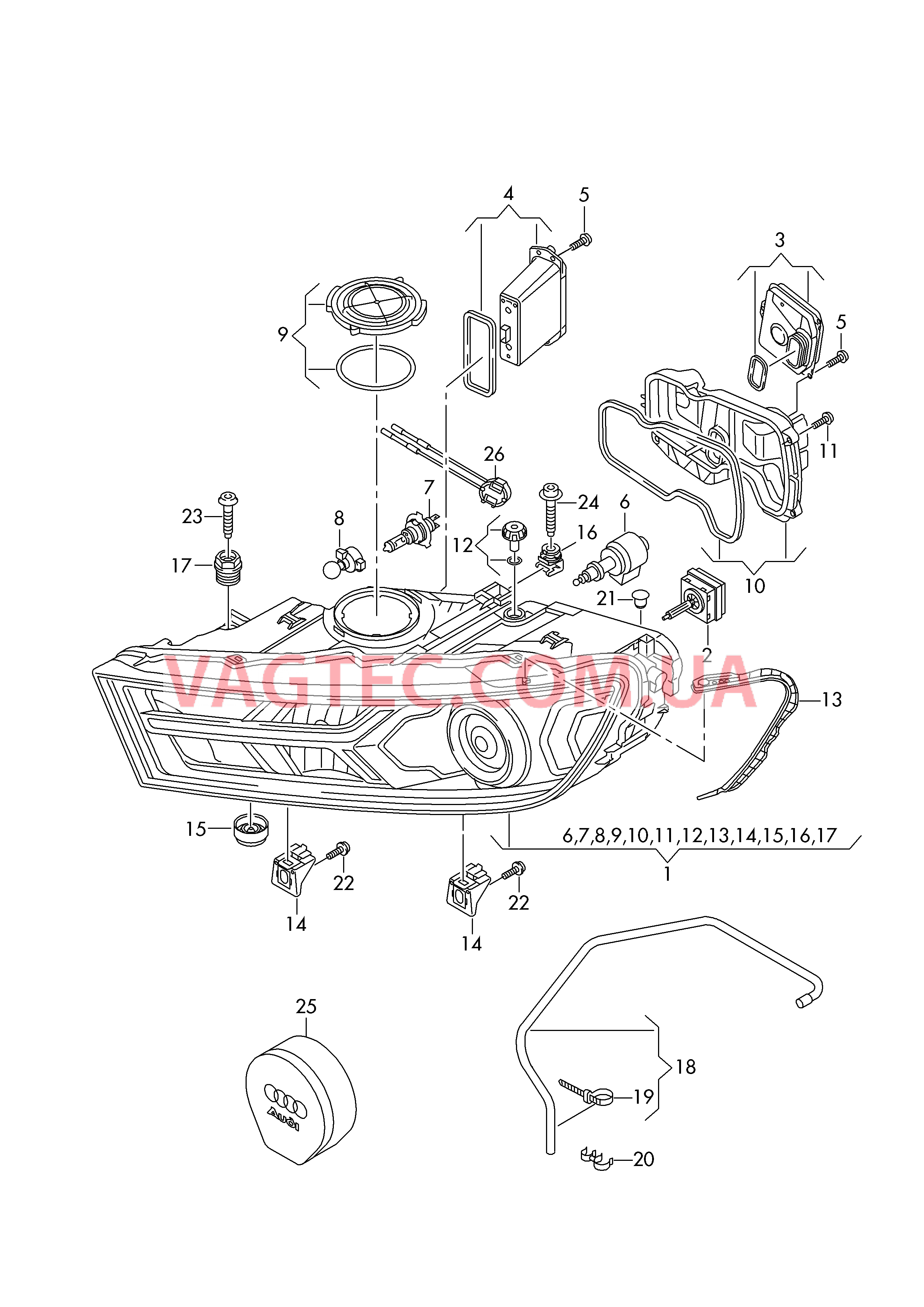 Фара для газоразрядной лампы .  Cм. памятку:  для AUDI Q7 2018