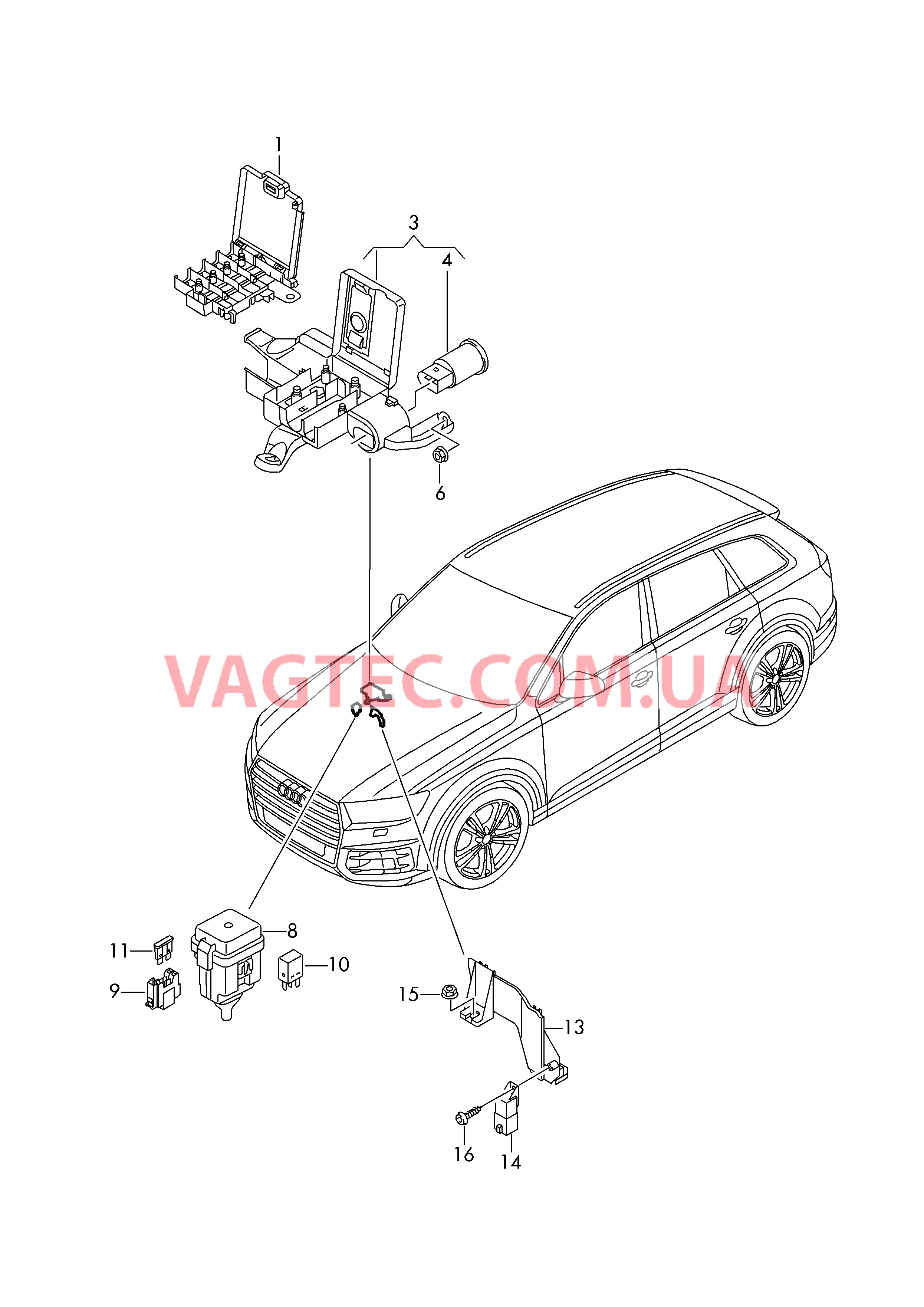 Предохранитель с корпусом Распределитель потенциала Держатель реле и корпус в водоотводном коробе  для AUDI Q7 2016