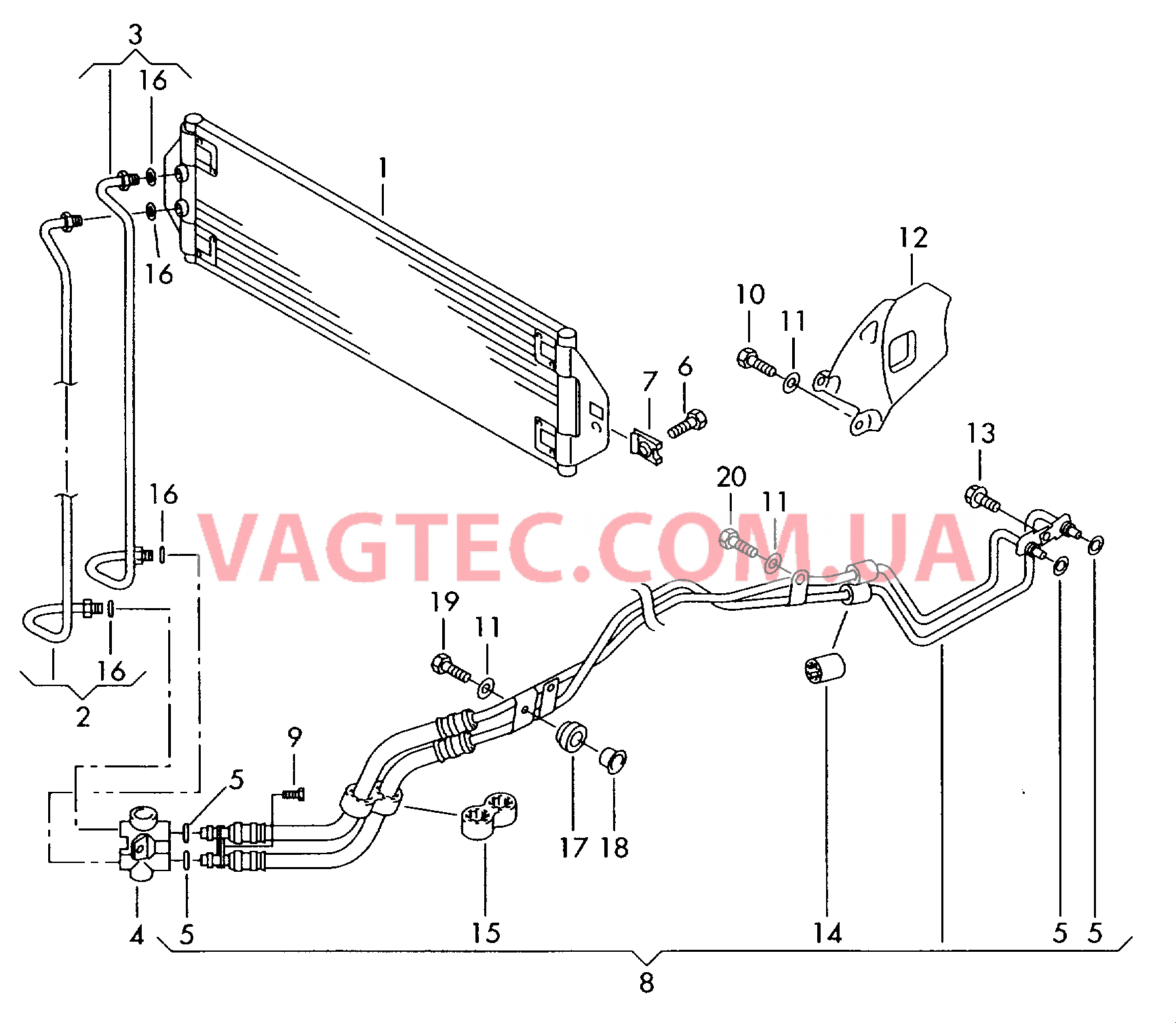 Напорный маслопровод для охлаждения масла коробки передач  для 6-ступенчатой АКП  для VOLKSWAGEN Touareg 2004