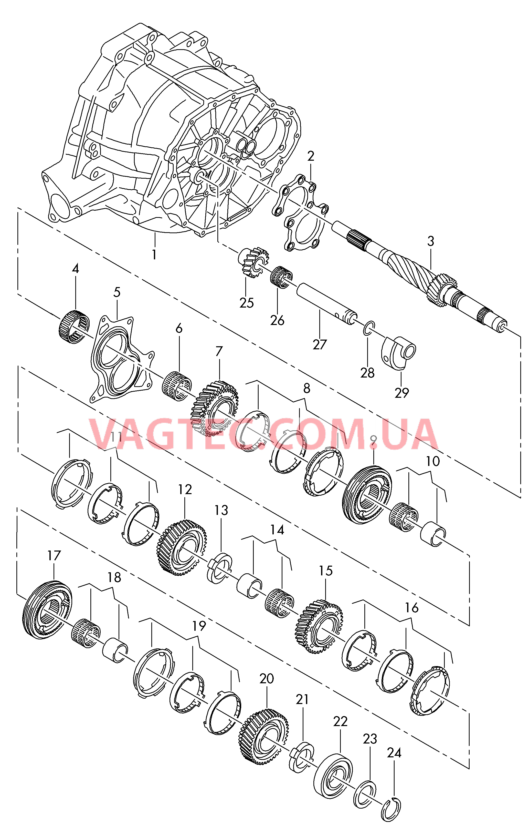 Первичный вал КолEса и валы для 6-ступен. механической КП  для AUDI A4Q 2008-1